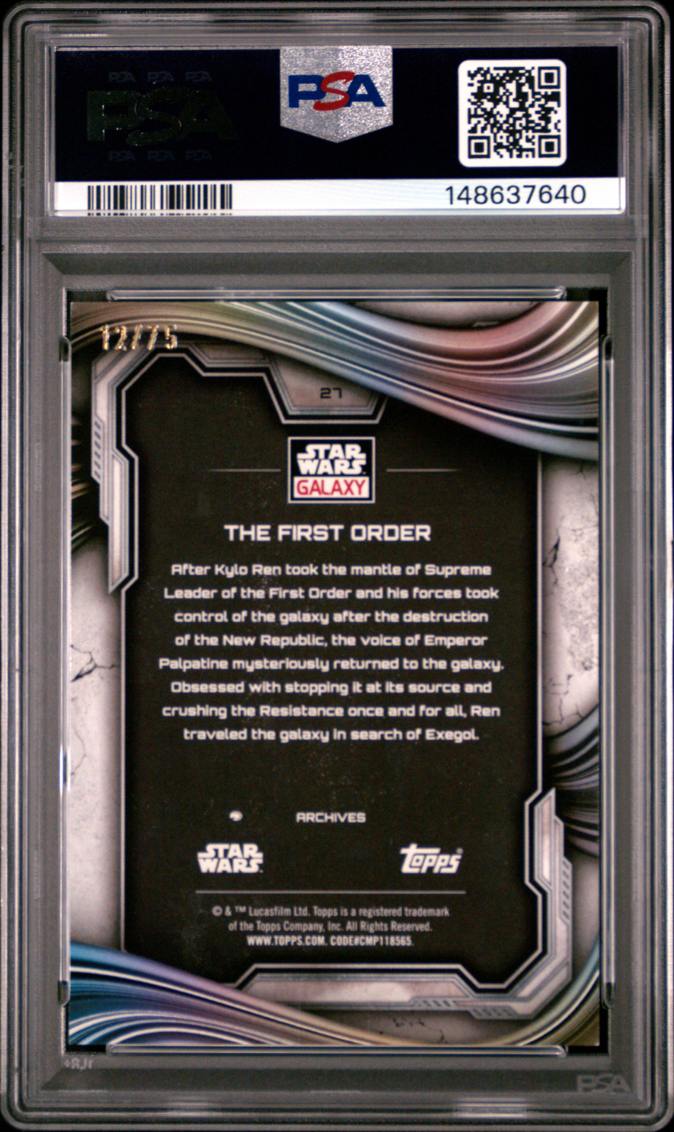 The First Order 2025 Topps Chrome Star Wars Galaxy Prism Refractor 12/75 PSA 9