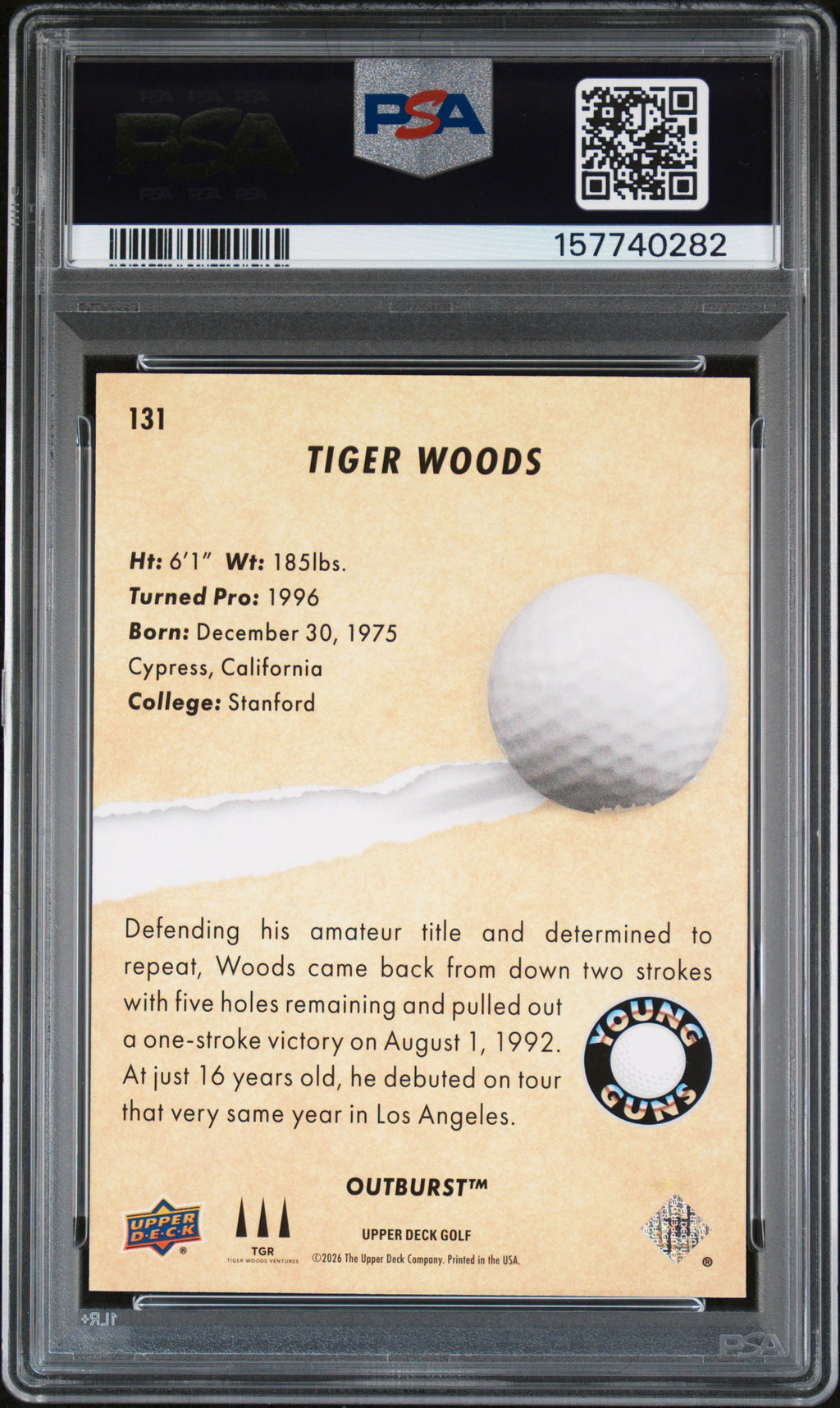 Tiger Woods 2026 Upper Deck Golf Outburst SSP #131 PSA 9