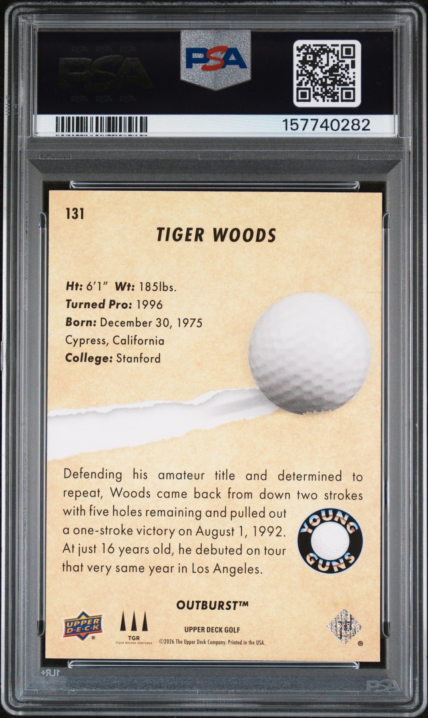 Tiger Woods 2026 Upper Deck Golf Outburst SSP #131 PSA 9