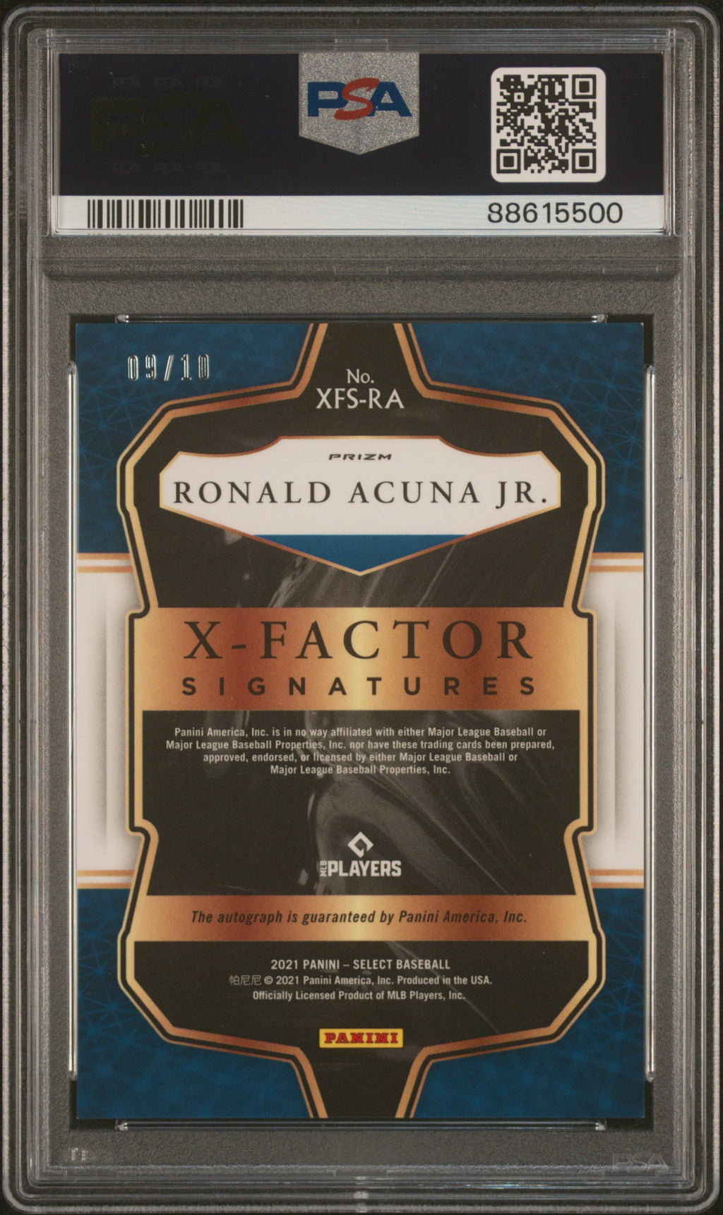 Ronald Acuna Jr. 2021 Select X-Factor Auto Autograph GOLD Braves 9/10 PSA 9