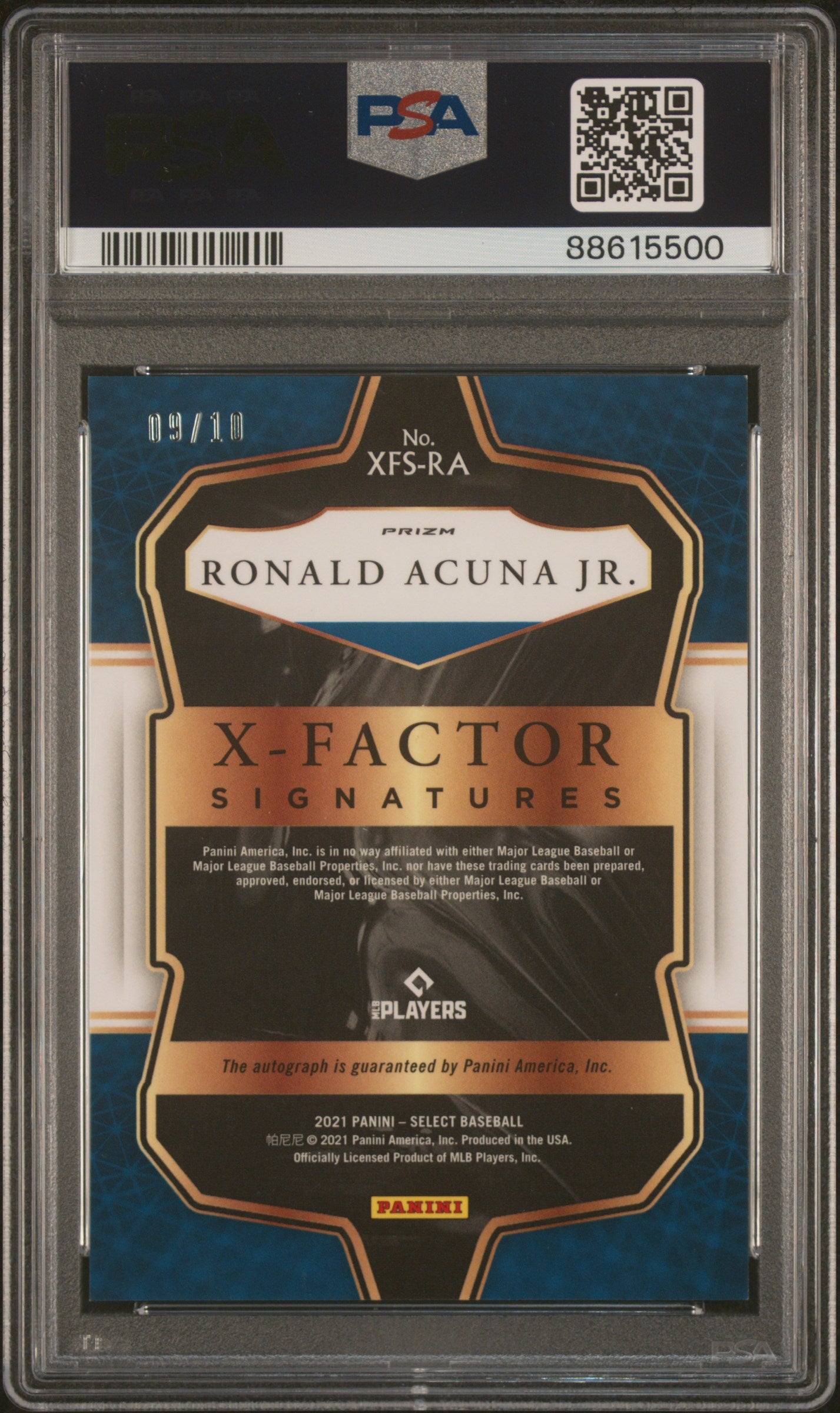 Ronald Acuna Jr. 2021 Select X-Factor Auto Autograph GOLD Braves 9/10 PSA 9
