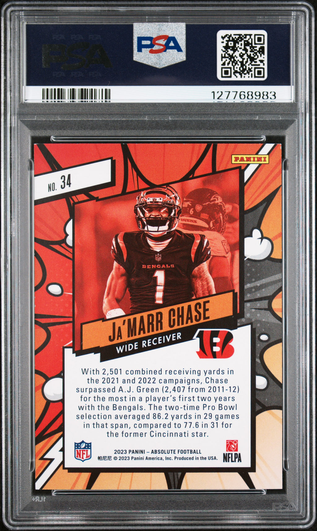 Ja’Marr Chase 2023 Absolute Explosive SSP CASE HIT Cincinnati Bengals PSA 8