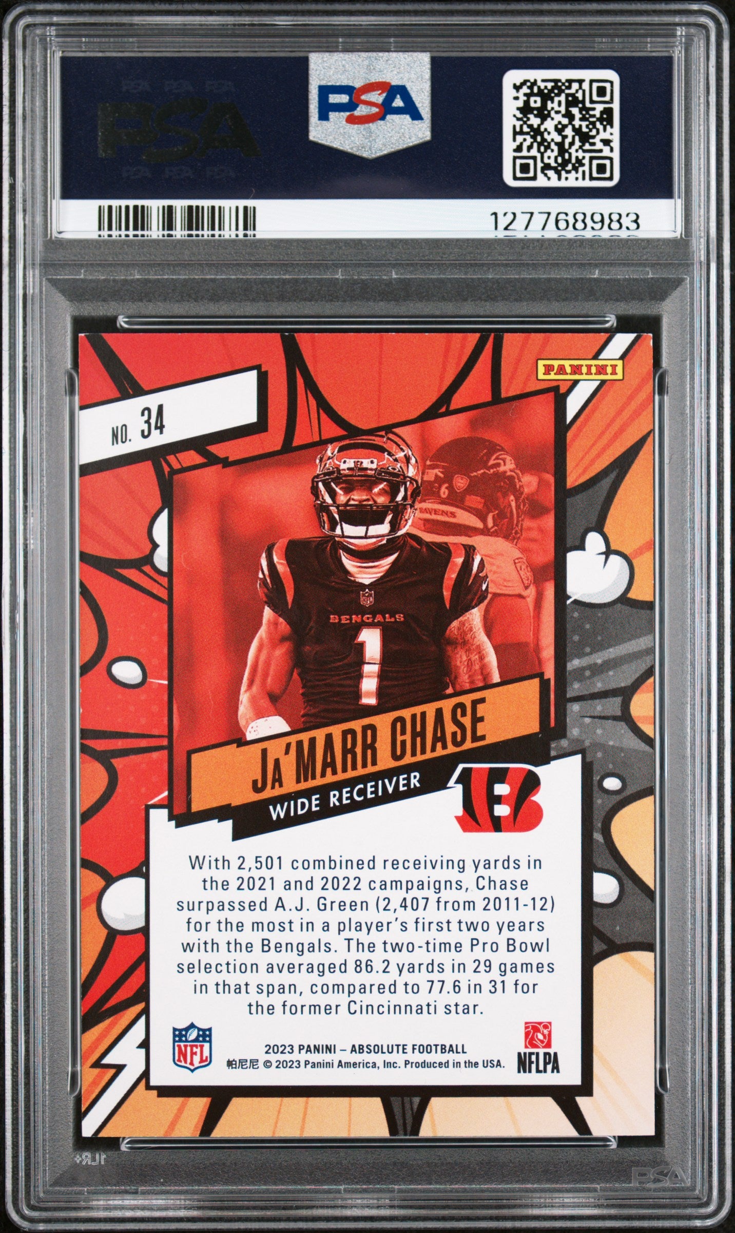 Ja’Marr Chase 2023 Absolute Explosive SSP CASE HIT Cincinnati Bengals PSA 8