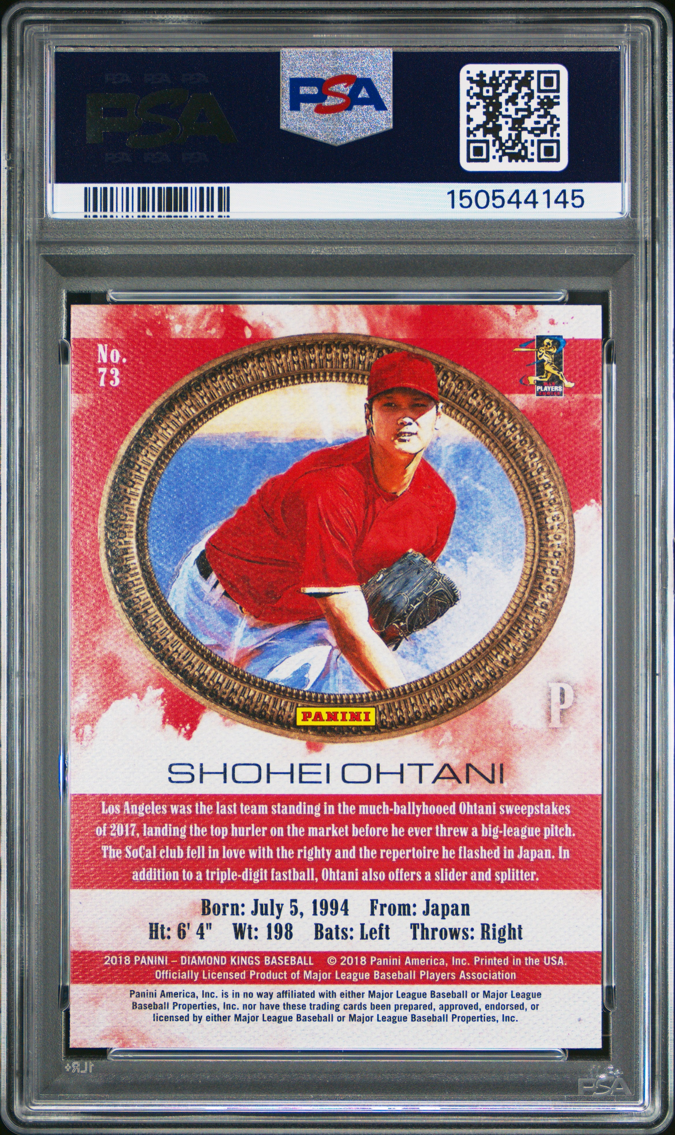 Shohei Ohtani 2018 Diamond Kings Pitching Rookie RC Los Angels Angels PSA 10