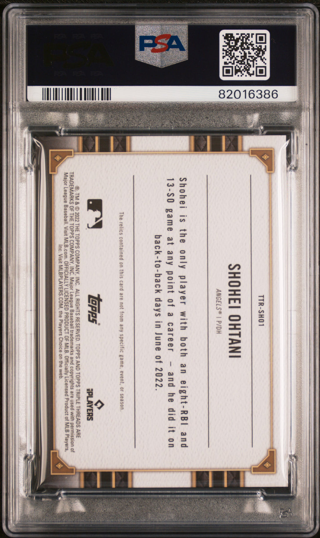 Shohei Ohtani 2022 Triple Threads Game Worn Patch Los Angeles Angels 20/27 PSA 9