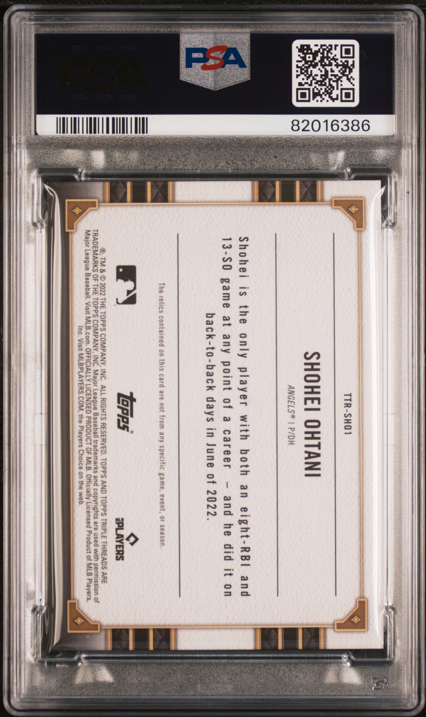 Shohei Ohtani 2022 Triple Threads Game Worn Patch Los Angeles Angels 20/27 PSA 9