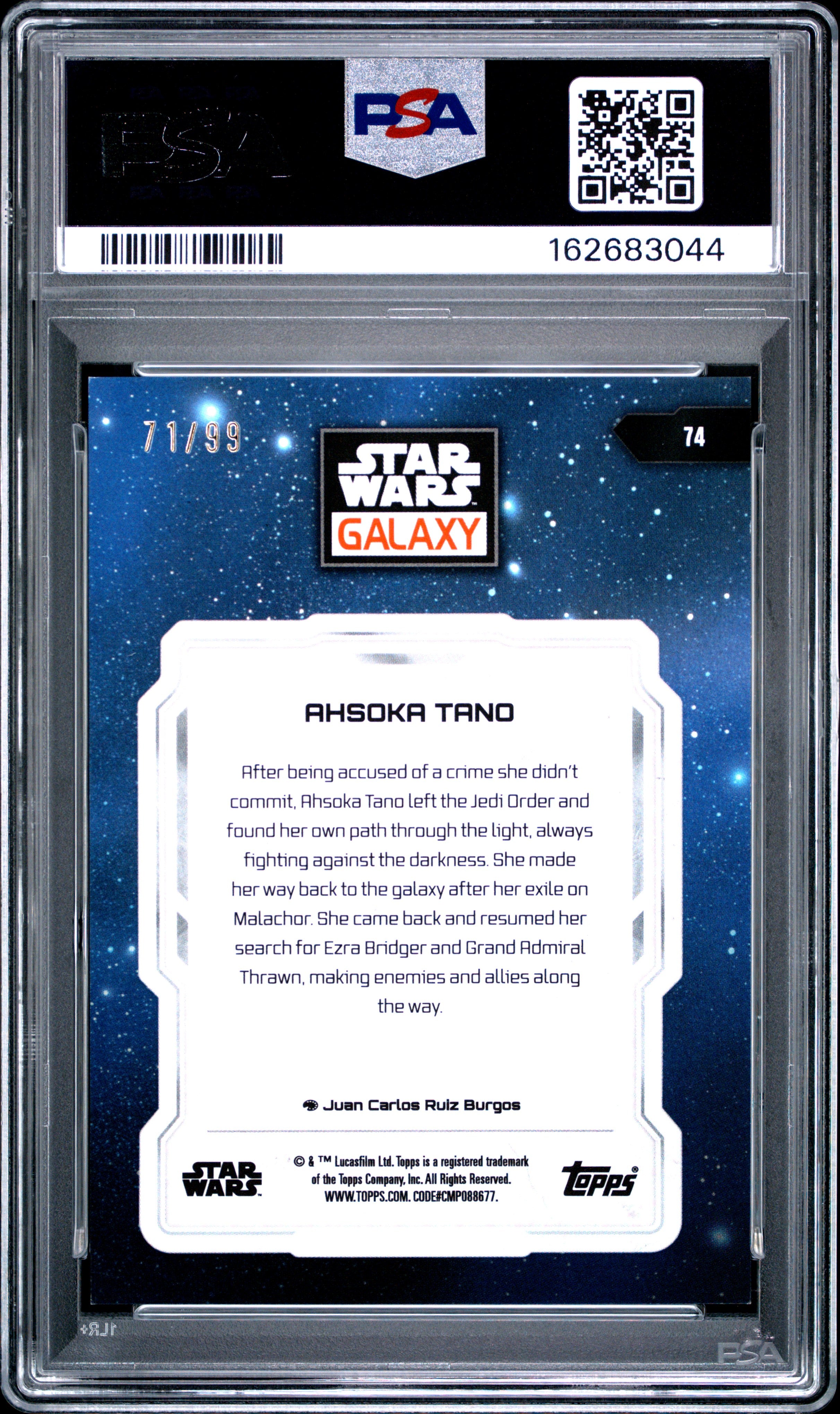 Ahsoka Tano 2024 Topps Chrome Star Wars Galaxy Wave Refractor 71/99 #74 PSA 8.5