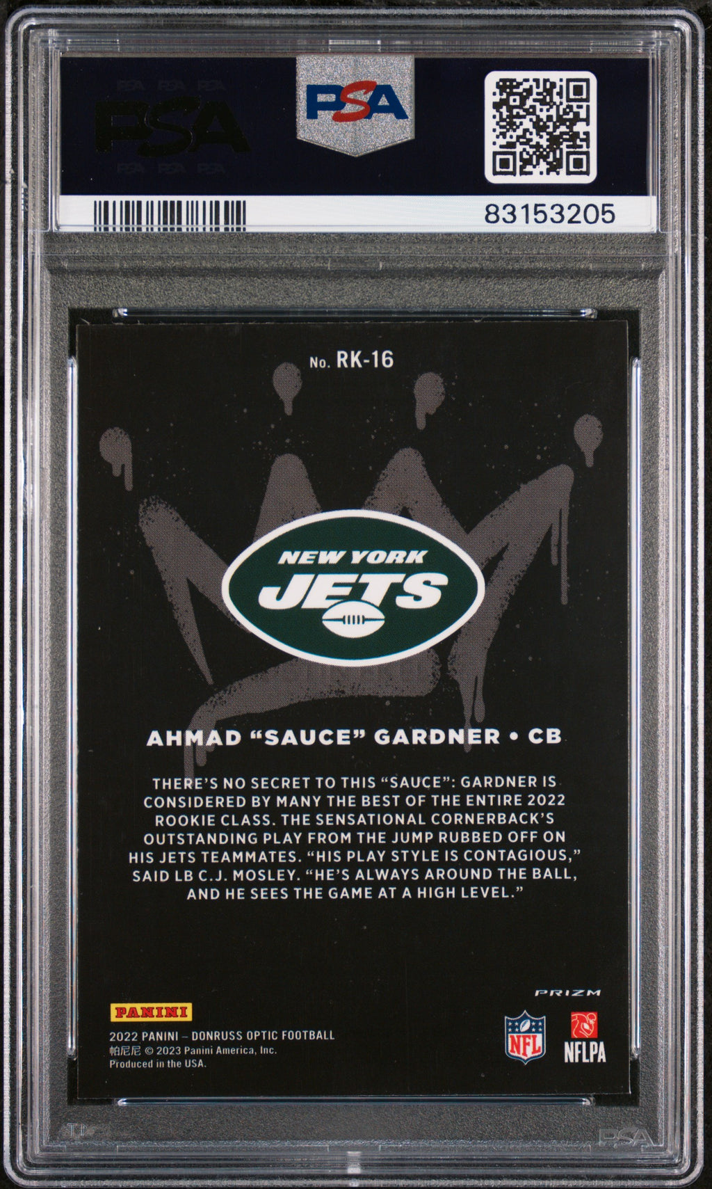Sauce Gardner 2022 Optic Rookie Kings SSP CASE HIT Rookie RC New York Jets PSA 9
