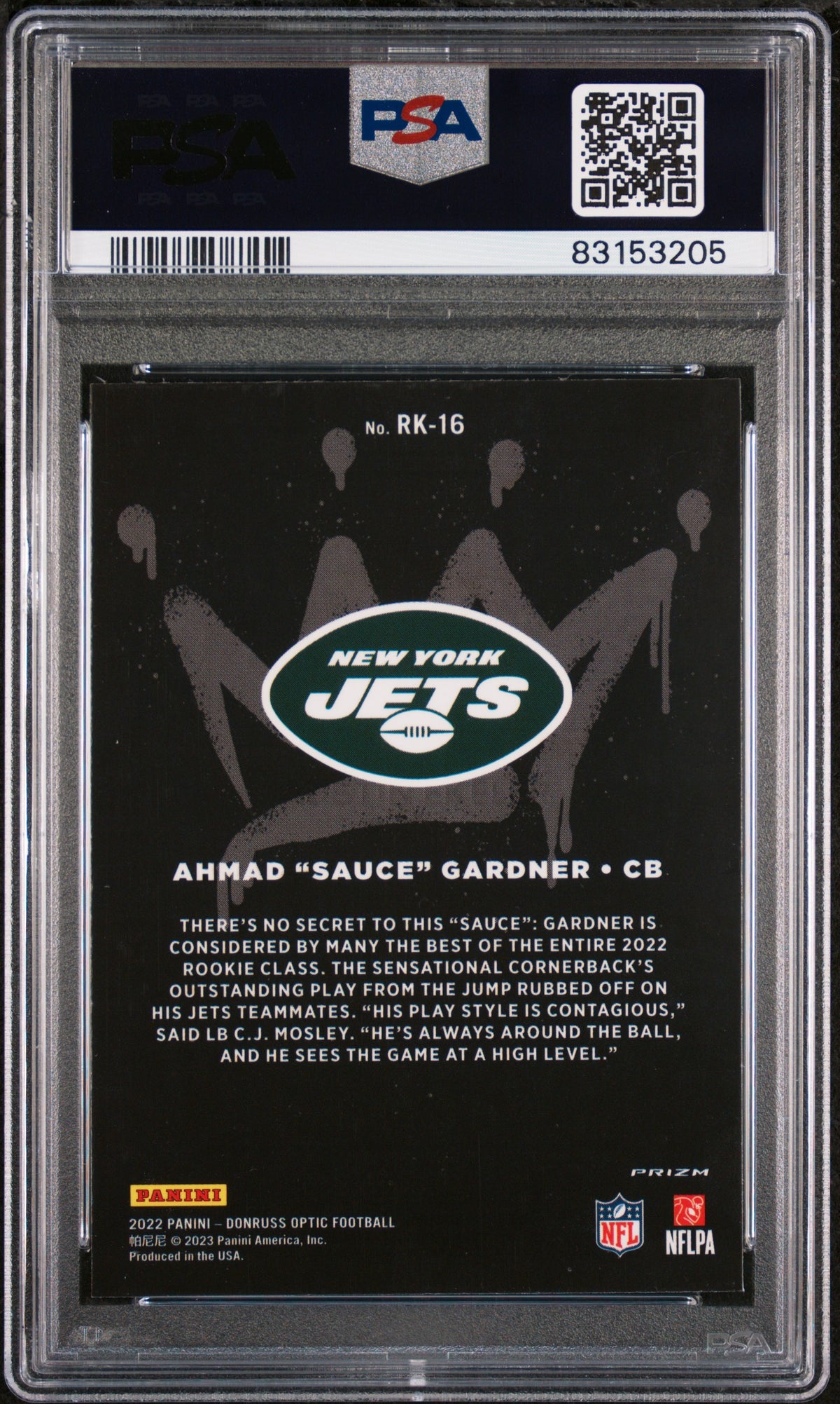 Sauce Gardner 2022 Optic Rookie Kings SSP CASE HIT Rookie RC New York Jets PSA 9