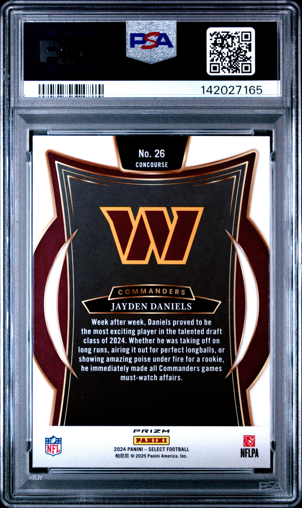 Jayden Daniels 2024 Select Black & Gold Shock Prizm Rookie Commanders PSA 10
