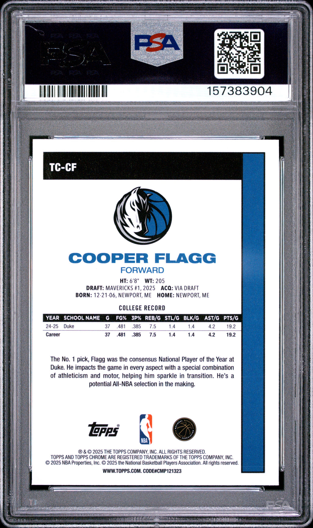 Cooper Flagg 2025 Topps Chrome '80 Silver Pack Rookie RC Dallas Mavericks PSA 8