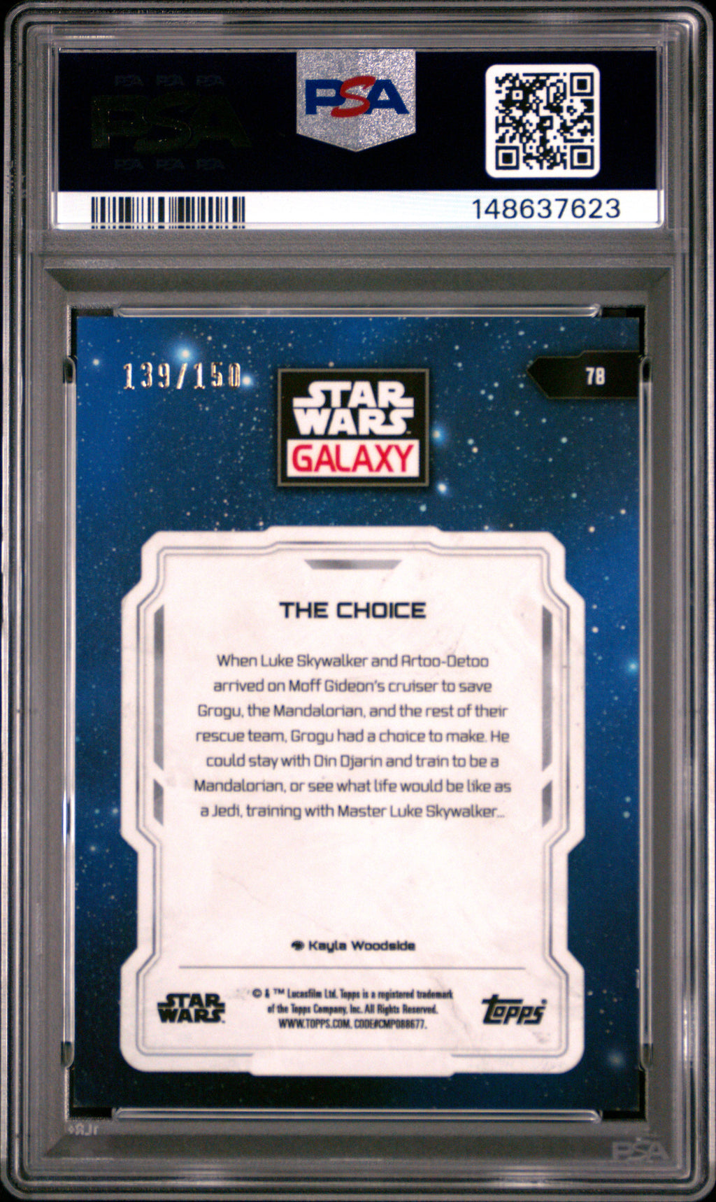 The Choice 2024 Topps Chrome Star Wars Galaxy Blue Refractor 139/150 PSA 9