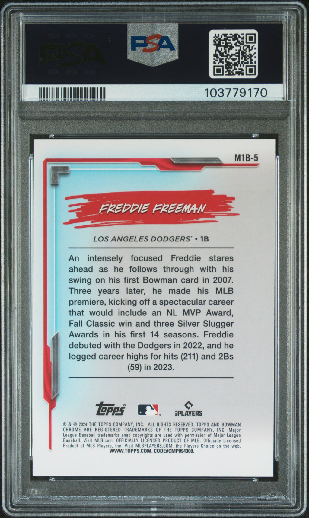 Freddie Freeman 2024 Bowman Chrome My 1st Bowman Blue Dodgers 150/150 PSA 10