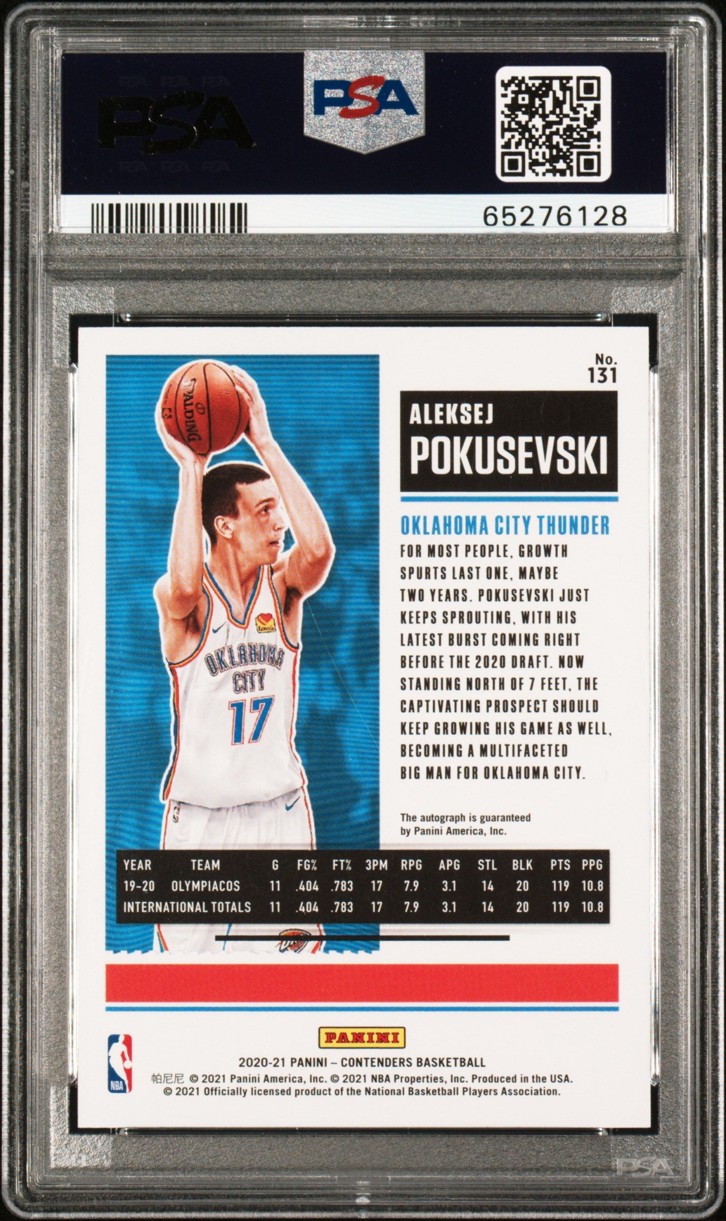 Aleksej Pokusevski 2020-21 Contenders Auto Autograph RC OKC Thunder PSA 10 10