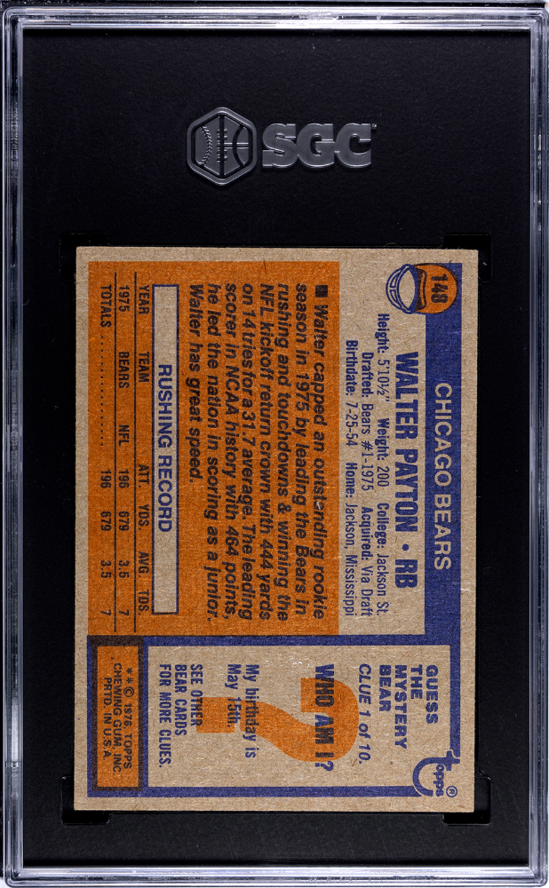 Walter Payton 1976 Topps Rookie Card RC Chicago Bears #148 SGC 6