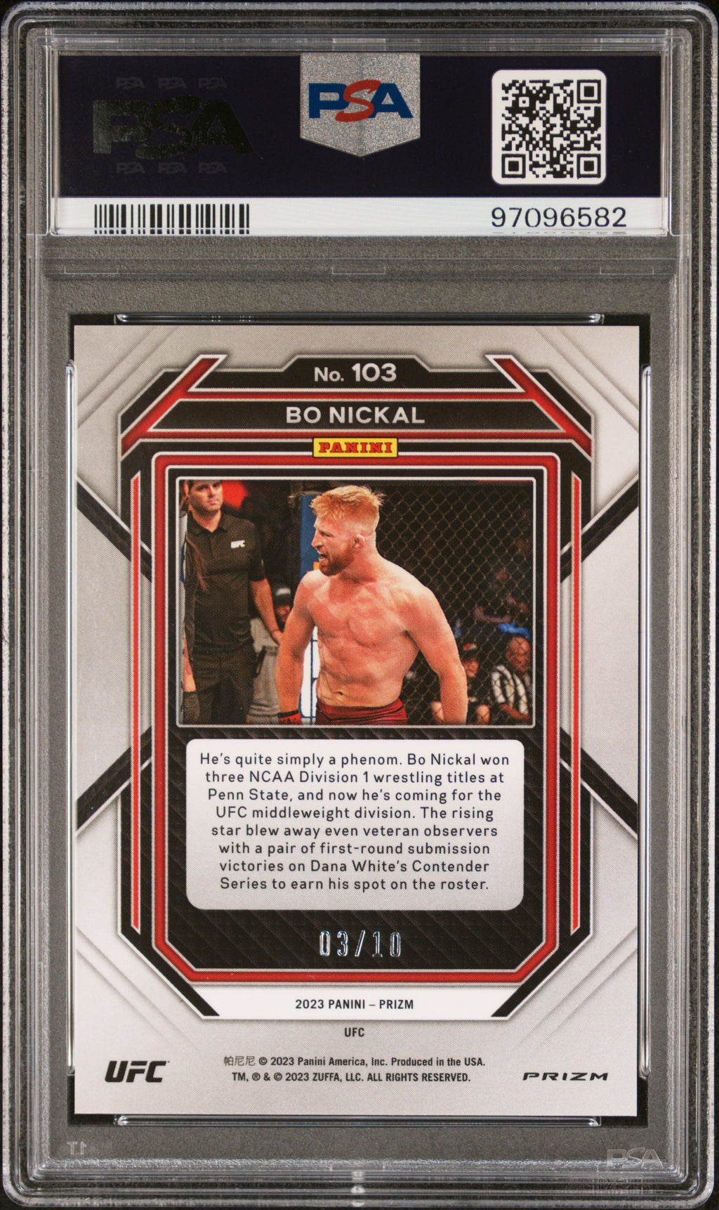 Bo Nickal 2023 Prizm UFC Blue Shimmer Fotl RC Rookie SSP 3/10 PSA 9