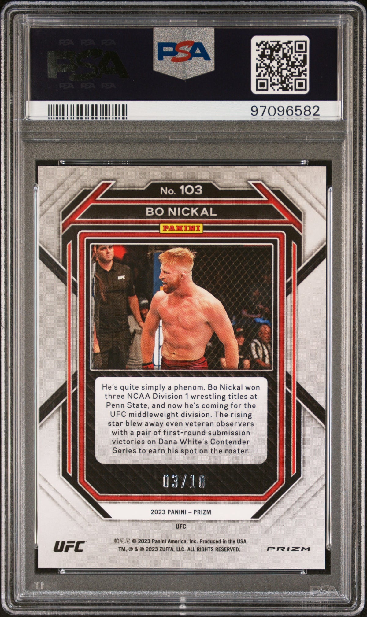Bo Nickal 2023 Prizm UFC Blue Shimmer Fotl RC Rookie SSP 3/10 PSA 9