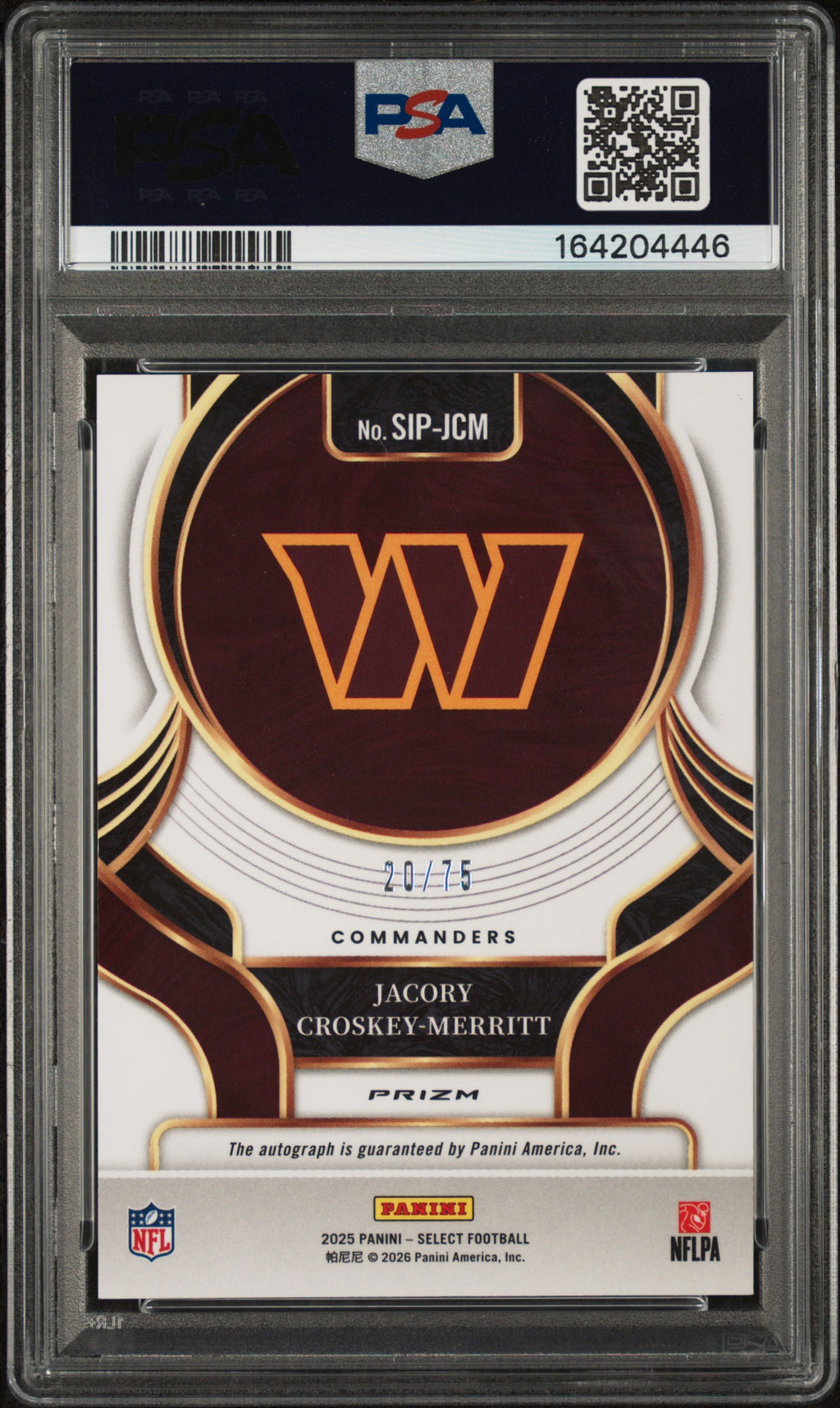Jacory Croskey-Merritt 2025 Select Auto Autograph RC Commanders 20/75 PSA 10