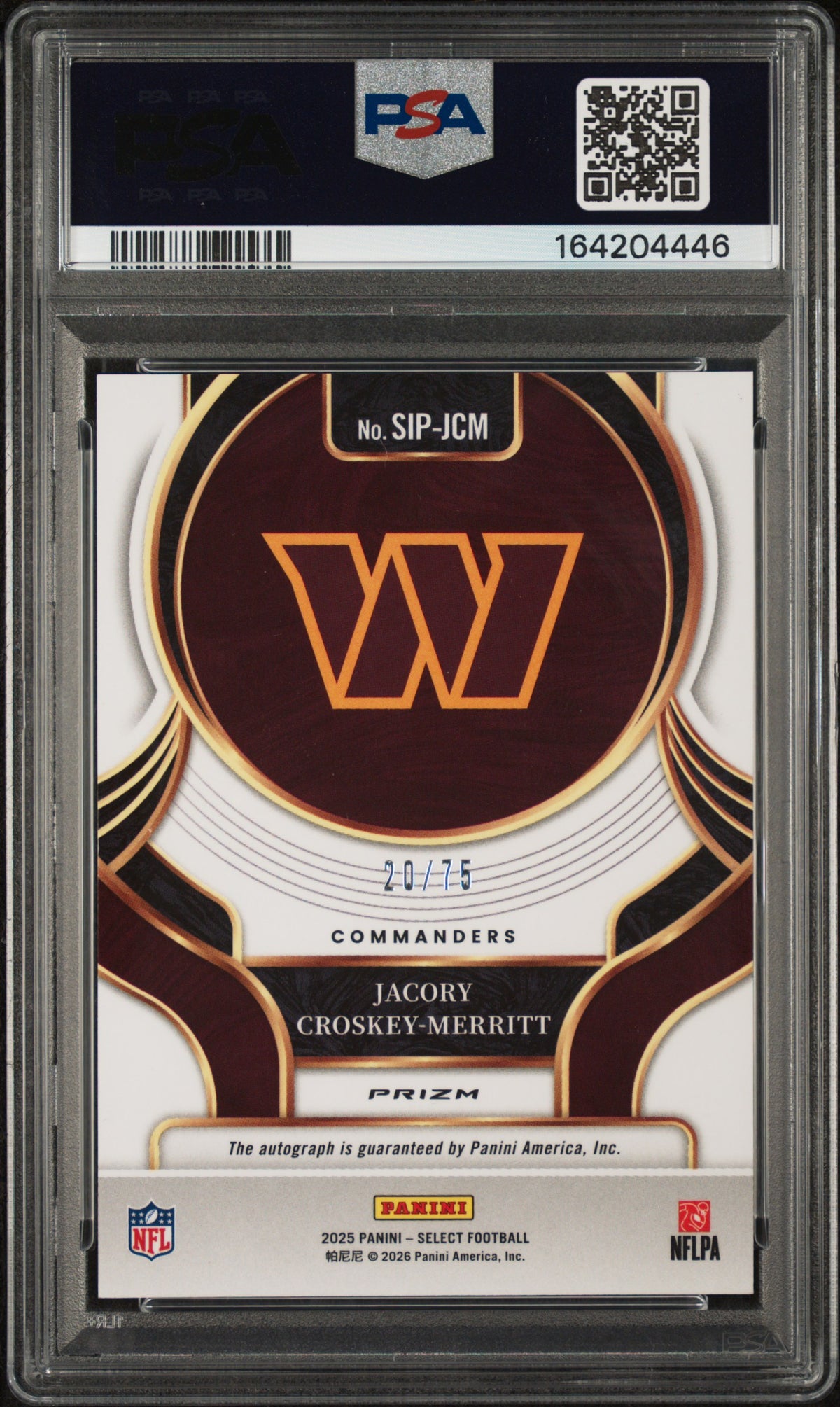 Jacory Croskey-Merritt 2025 Select Auto Autograph RC Commanders 20/75 PSA 10