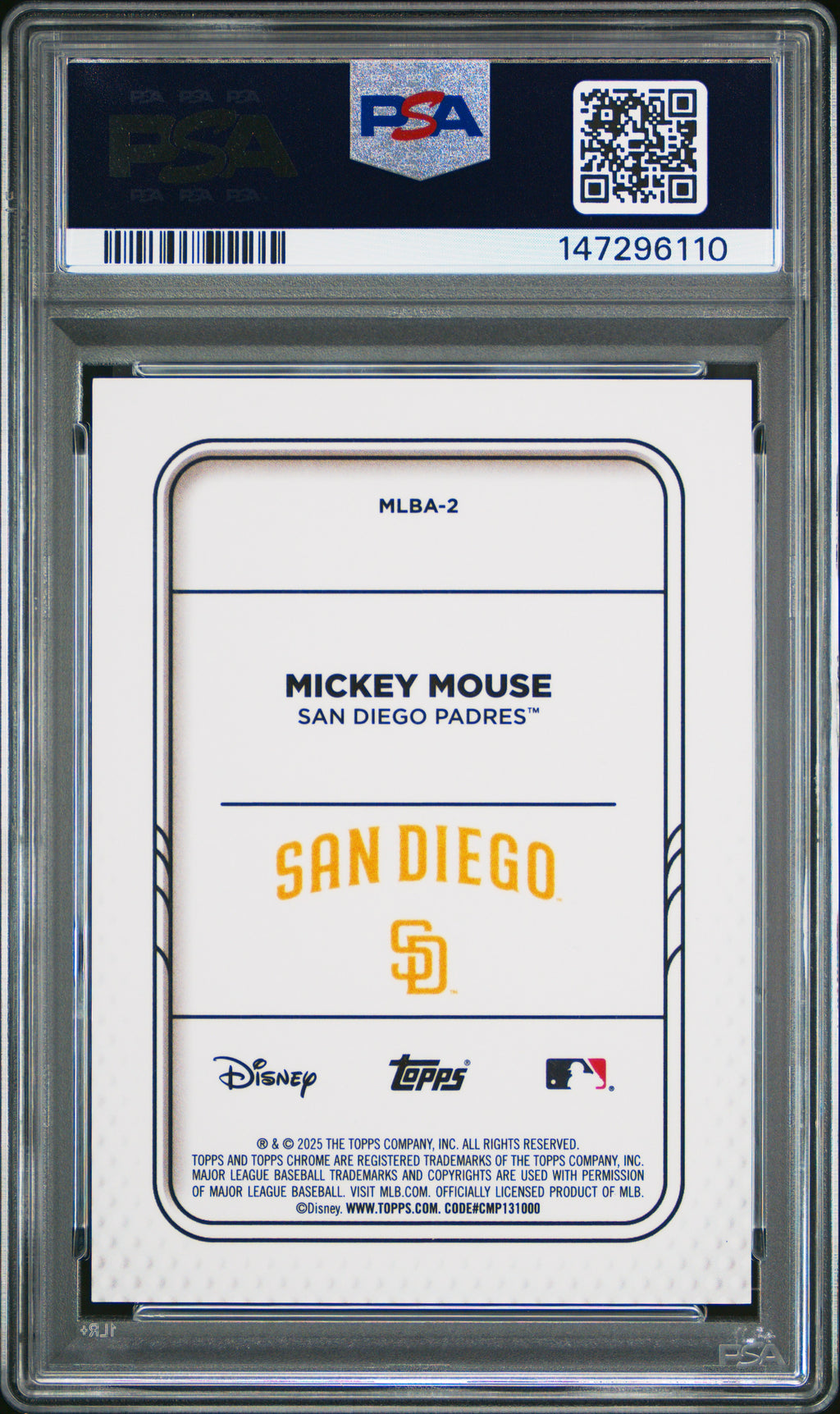 Mickey Mouse 2025 Topps Chrome Update Mickey And Friends SSP Padres #2 PSA 9