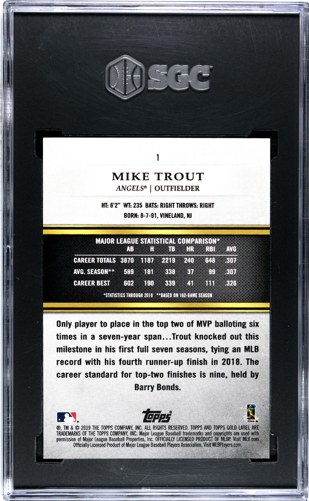 Mike Trout 2019 Topps Gold Label Class 1 Blue Los Angeles Angels 137150 SGC 9