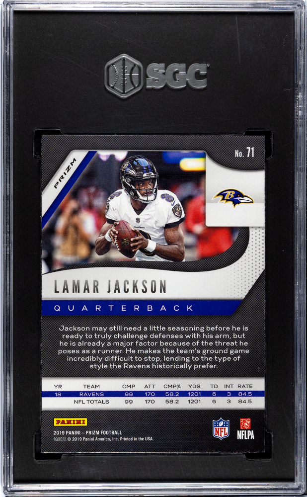 Lamar Jackson 2019 Prizm Neon Green Pulsar Baltimore Ravens SGC 9.5