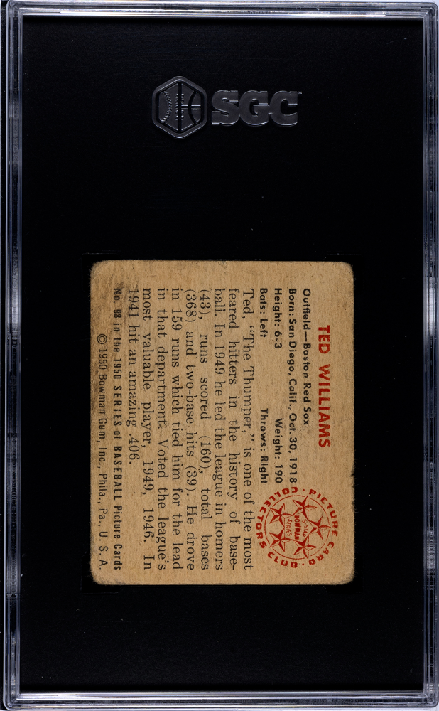 Ted Williams 1950 Bowman Card Boston Red Sox #98 SGC 1
