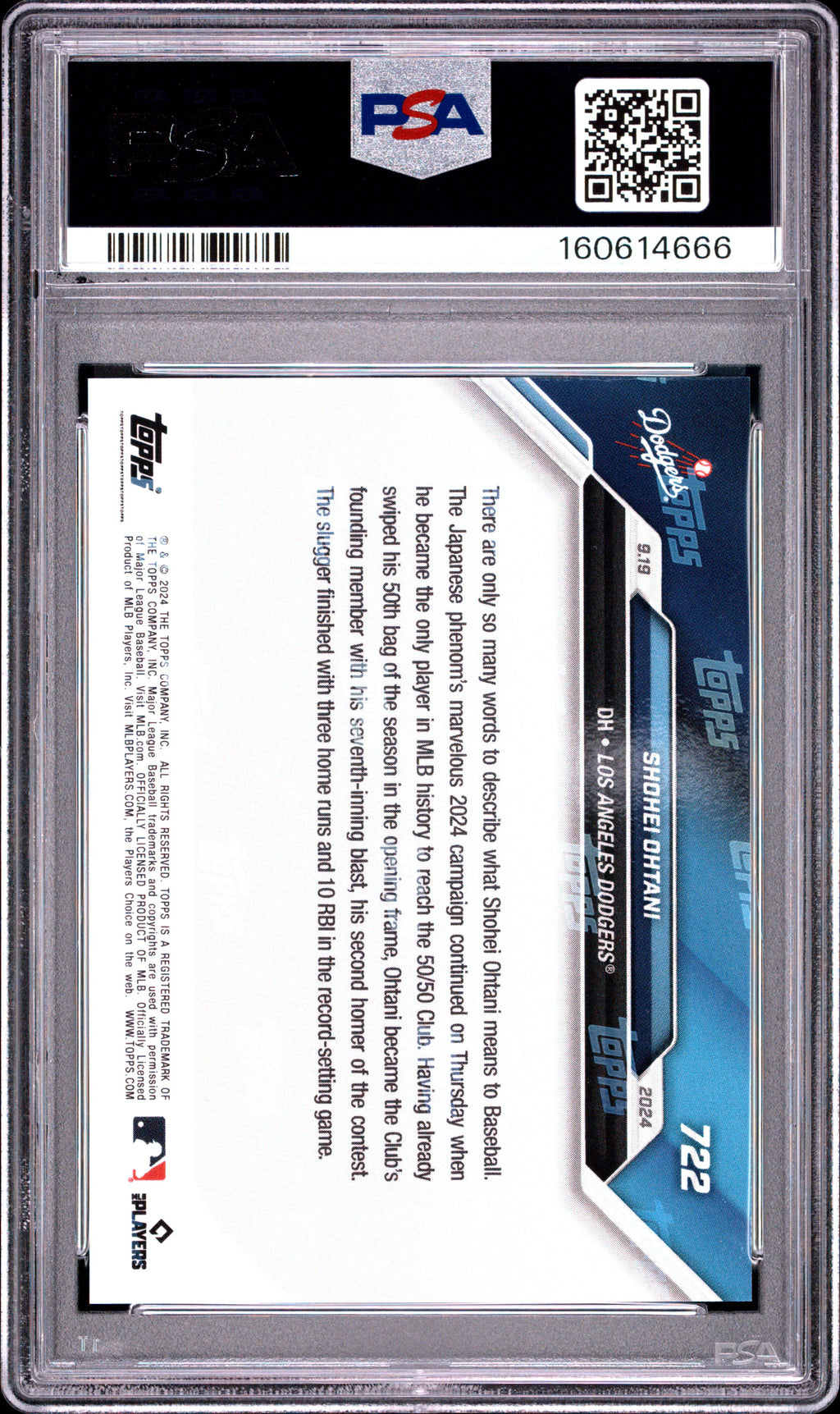 Shohei Ohtani 2024 Topps Now 50/50 Los Angeles Dodgers #722 PSA 10