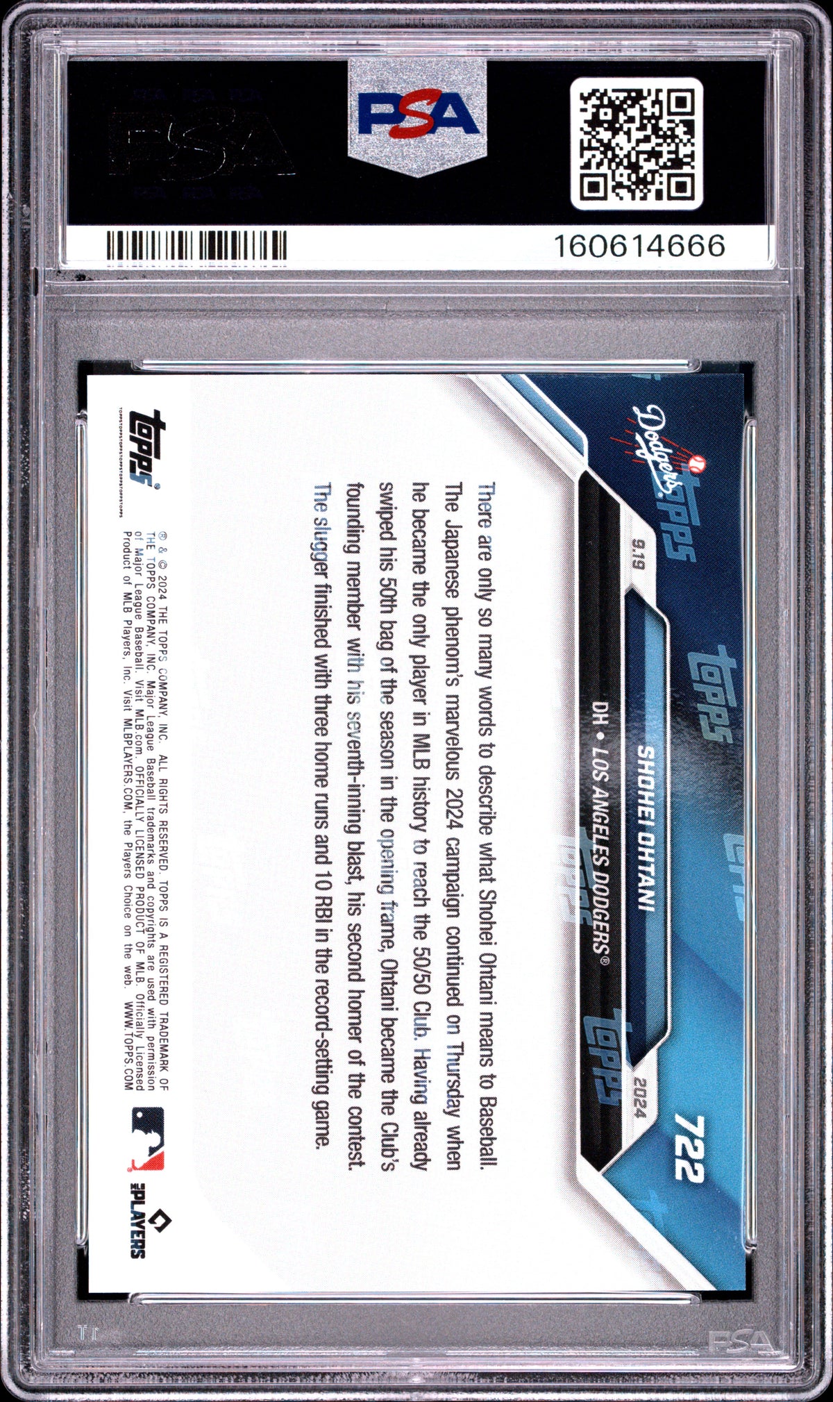 Shohei Ohtani 2024 Topps Now 50/50 Los Angeles Dodgers #722 PSA 10