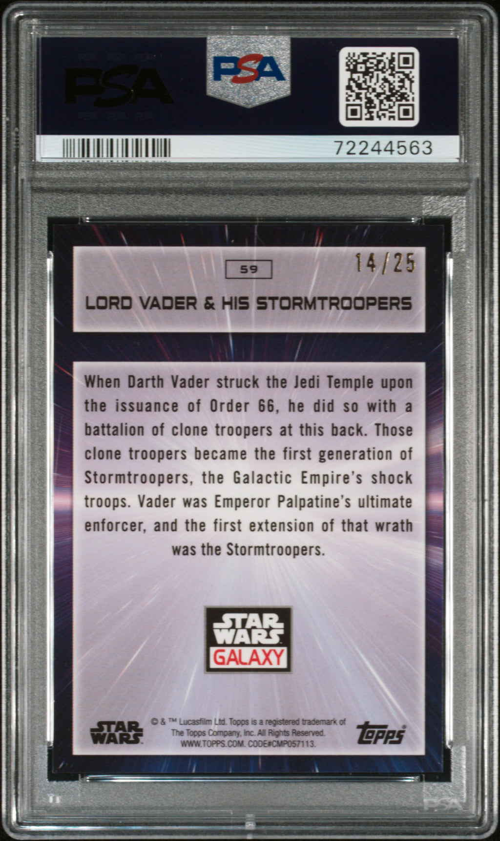 Lord Vader & HS. Strmtrprs 2022 Topps Star Wars Galaxy Purple 14/25 #59 PSA 10