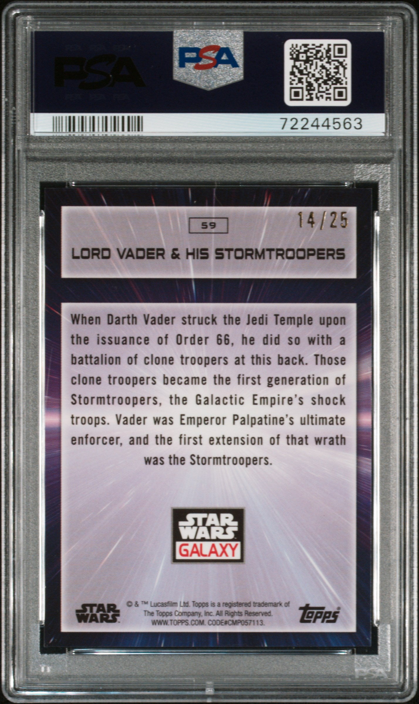 Lord Vader & HS. Strmtrprs 2022 Topps Star Wars Galaxy Purple 14/25 #59 PSA 10
