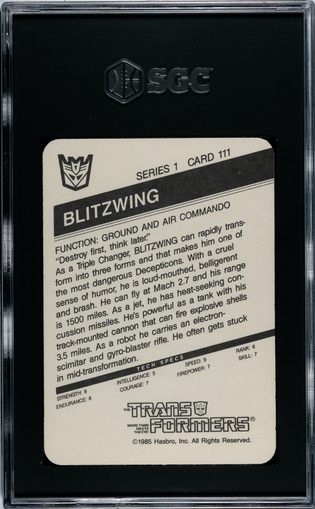 Blitzwing 1985 Hasbro Transformers Card #111 SGC 8.5