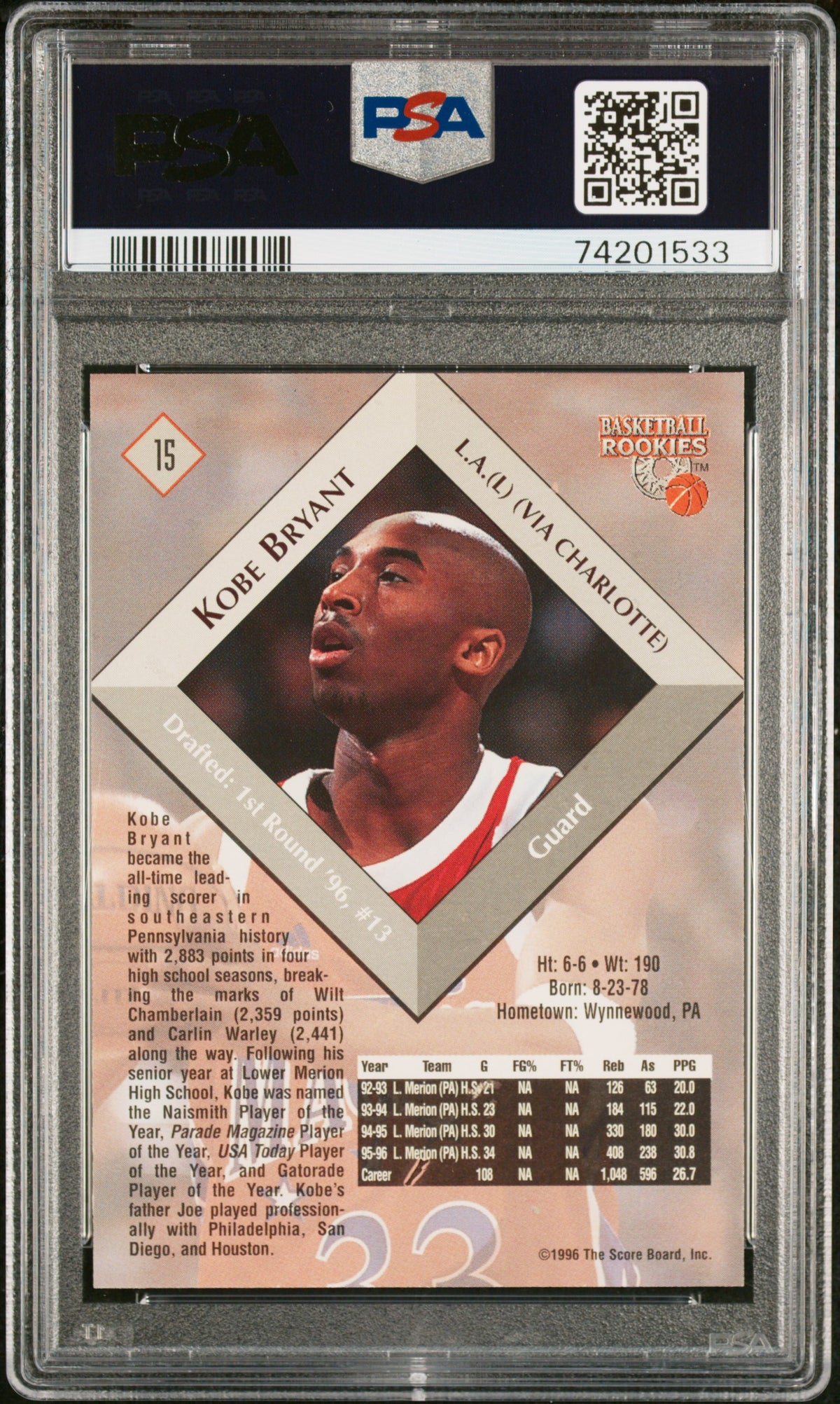Kobe Bryant 1996-97 Score Board Rookie RC Los Angeles Lakers #15 PSA 9