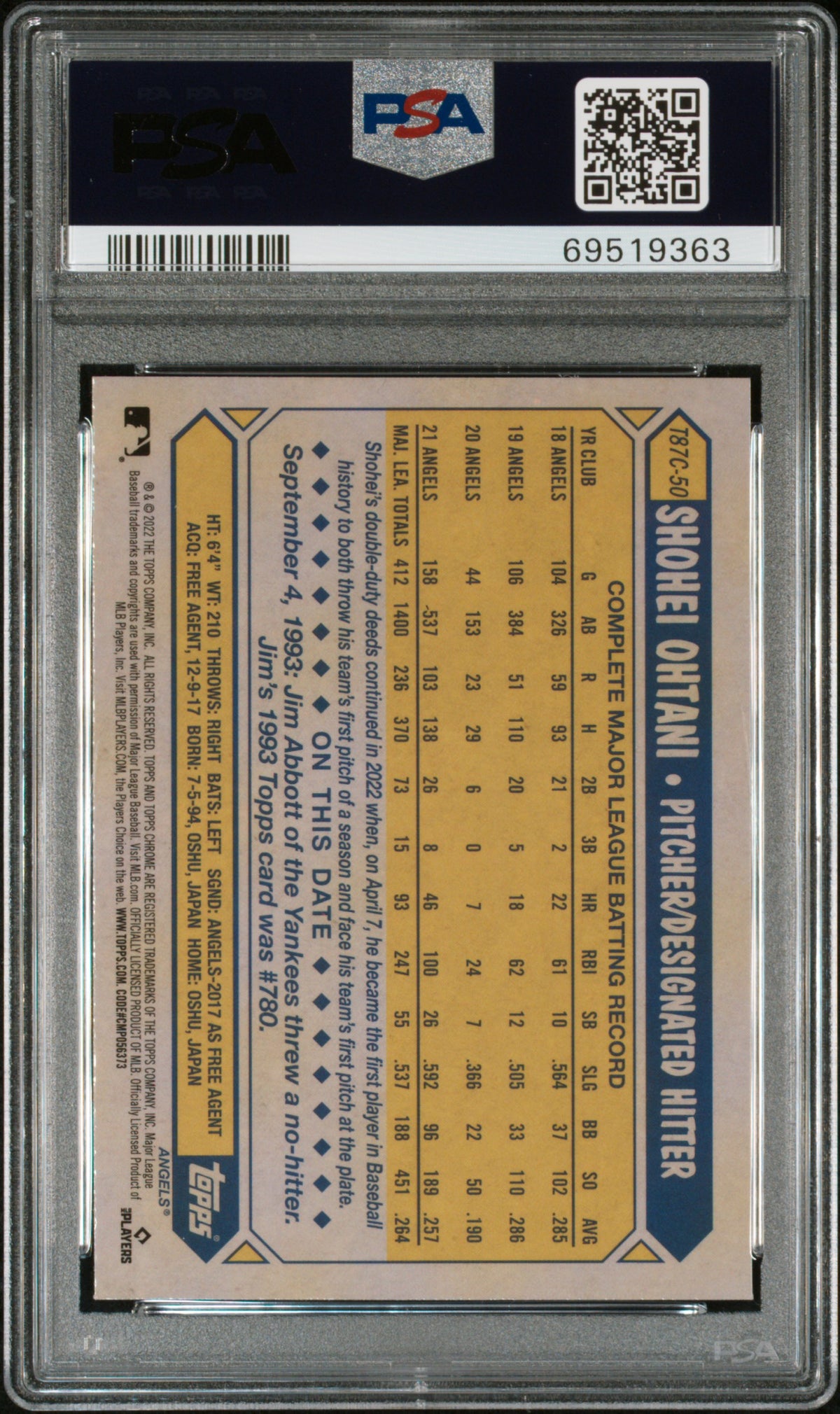 Shohei Ohtani 2022 Topps Chrome Update '87 Silver Pack LA Angeles PSA 9