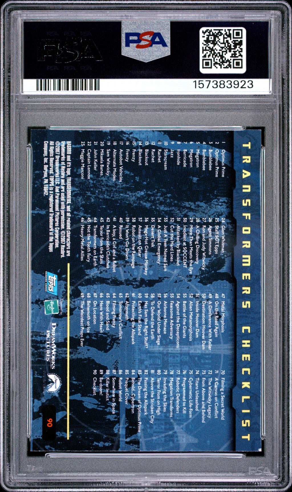 2007 Topps Transformers Movie Checklist Card #90 PSA 7