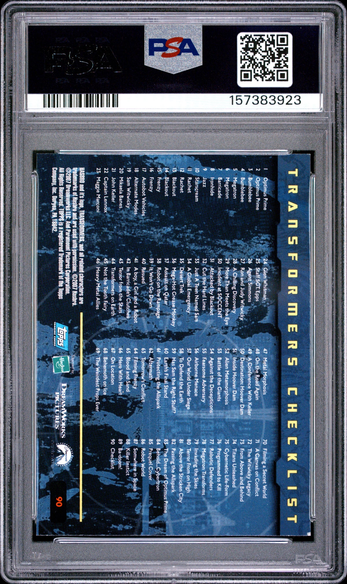 2007 Topps Transformers Movie Checklist Card #90 PSA 7