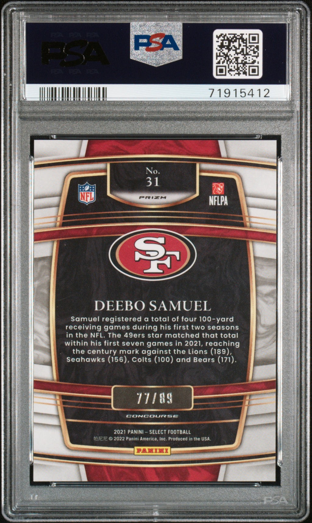 Deebo Samuel 2021 Select Dragon Scale Prizm 77/89 San Francisco 49ers PSA 9