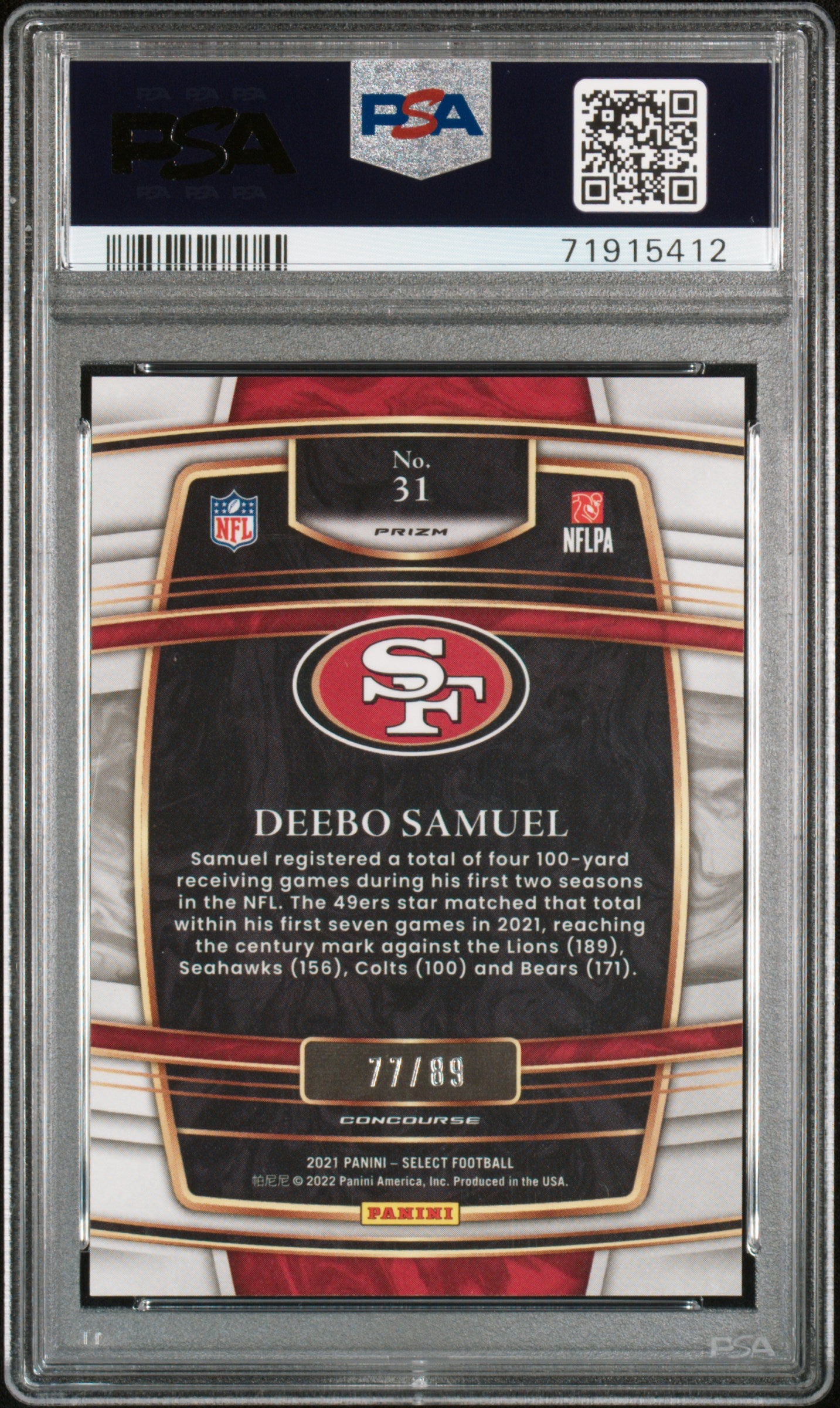 Deebo Samuel 2021 Select Dragon Scale Prizm 77/89 San Francisco 49ers PSA 9