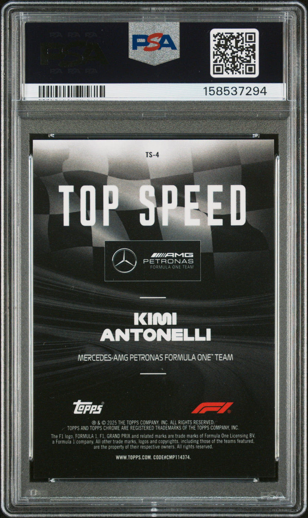 Kimi Antonelli 2025 Topps Chrome Formula 1 Top Speed Orange Refractor /25 PSA 8