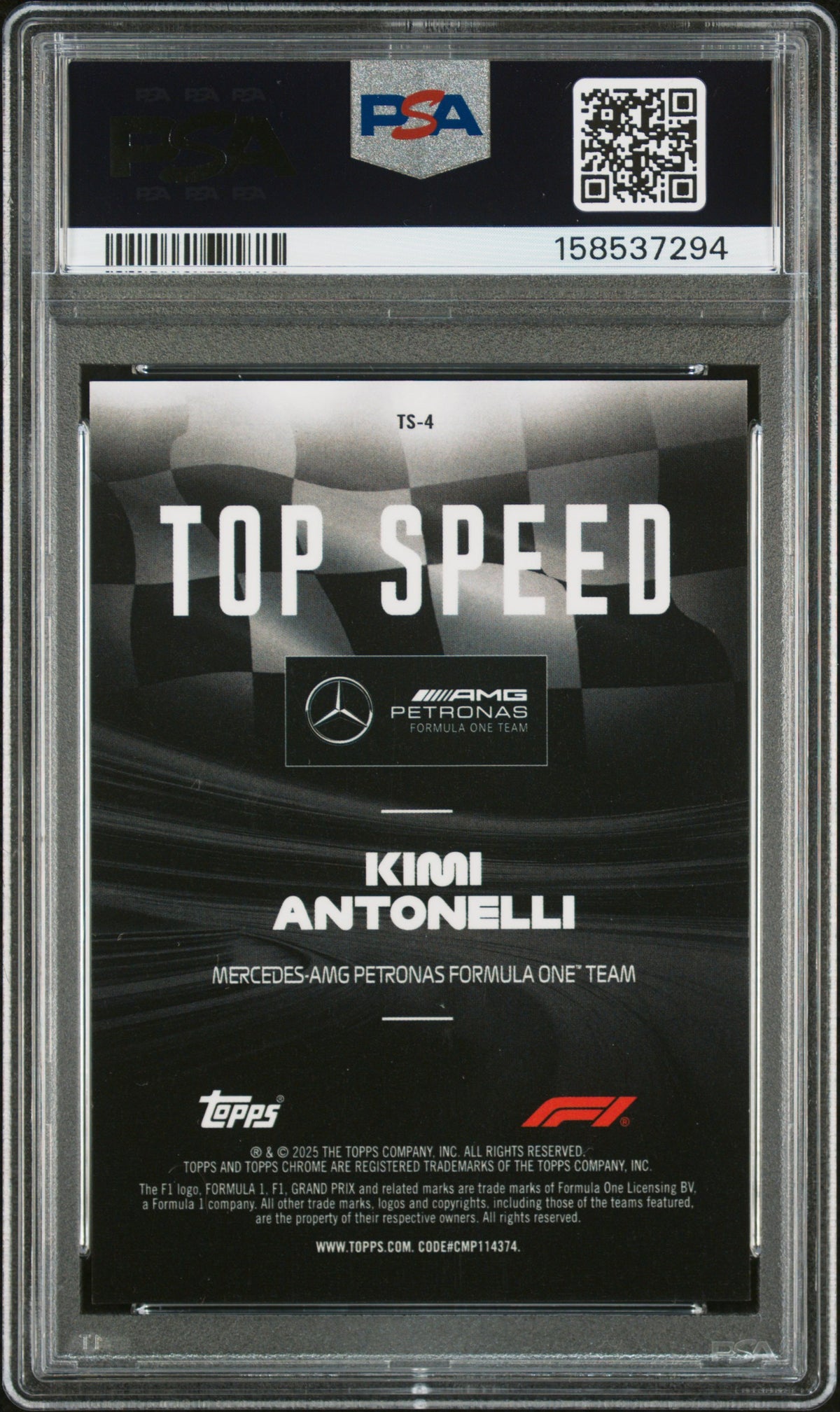 Kimi Antonelli 2025 Topps Chrome Formula 1 Top Speed Orange Refractor /25 PSA 8