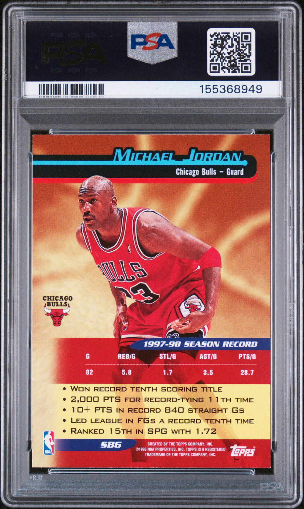 Michael Jordan 1998 Topps Season's Best Bombardiers Chicago Bulls #SB6 PSA 8