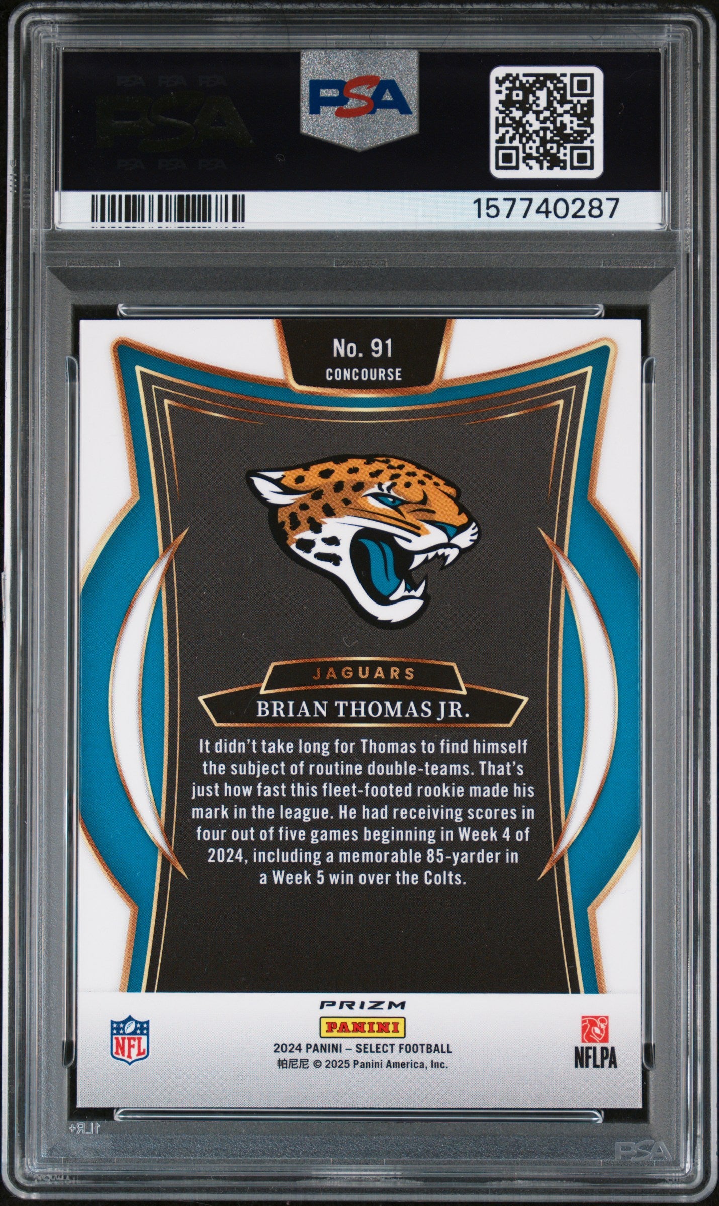 Brian Thomas Jr. 2024 Select Zebra Prizm SSP Rookie RC Jaguars #91 PSA 10