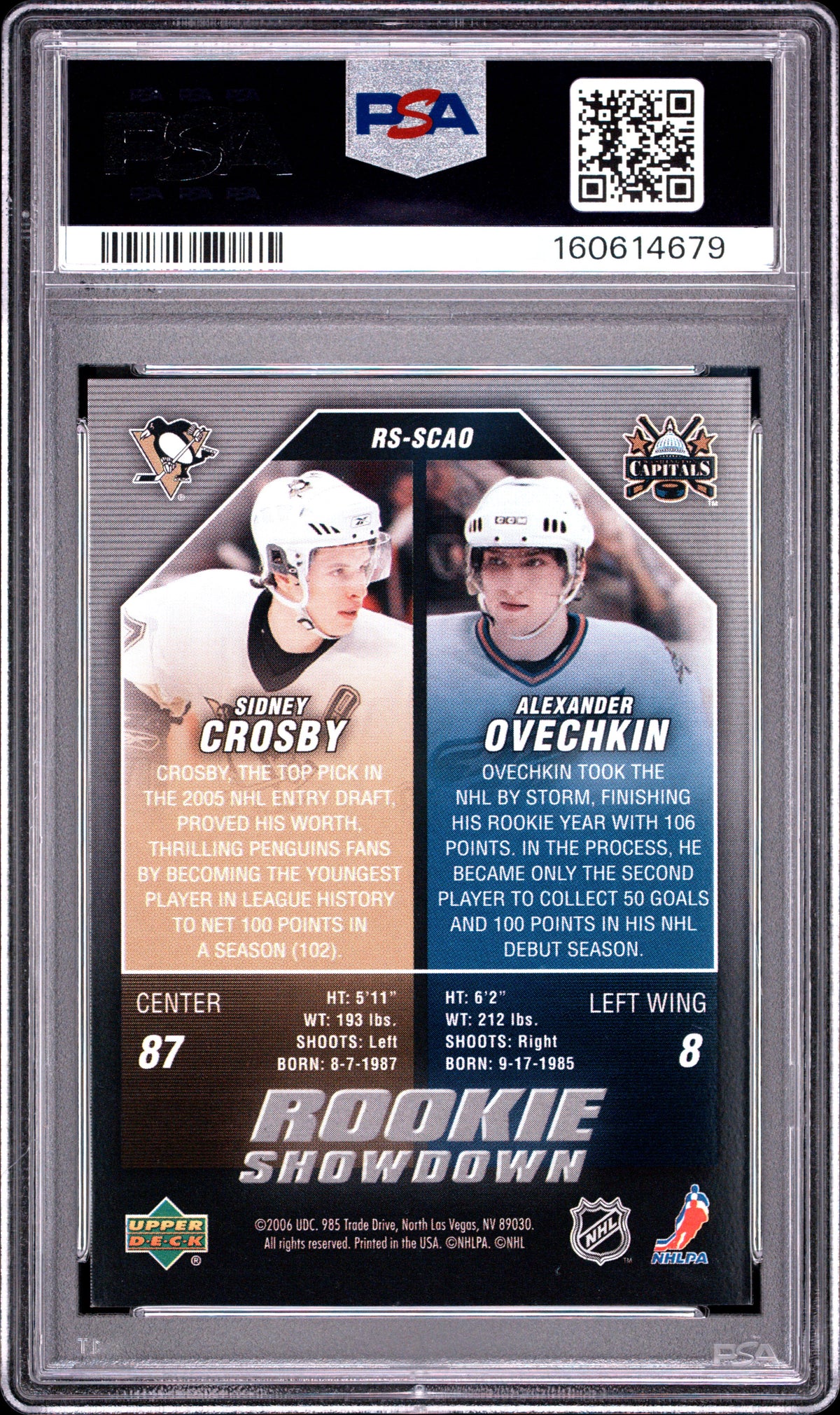 Alenander Ovechkin Sidney Crosby 2005 Upper Deck Rookie Showdown RC #SCAO PSA 9