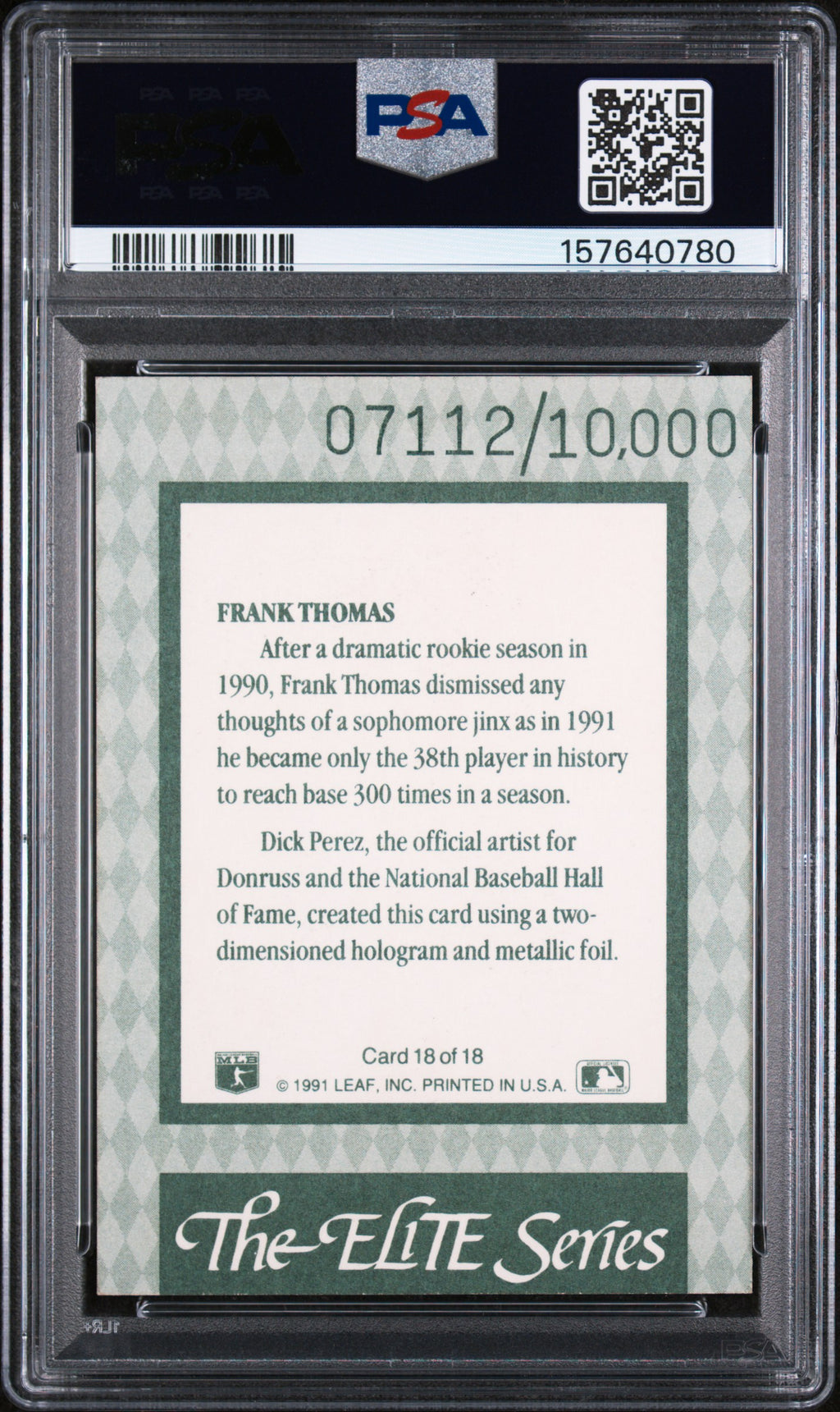 Frank Thomas 1992 Donruss Elite Series Chicago White Sox 7112/10000 PSA 8