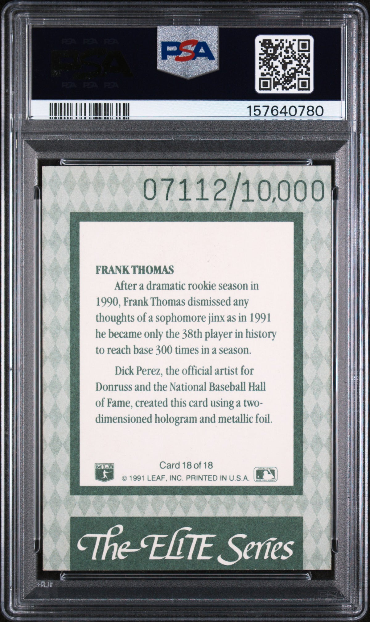 Frank Thomas 1992 Donruss Elite Series Chicago White Sox 7112/10000 PSA 8