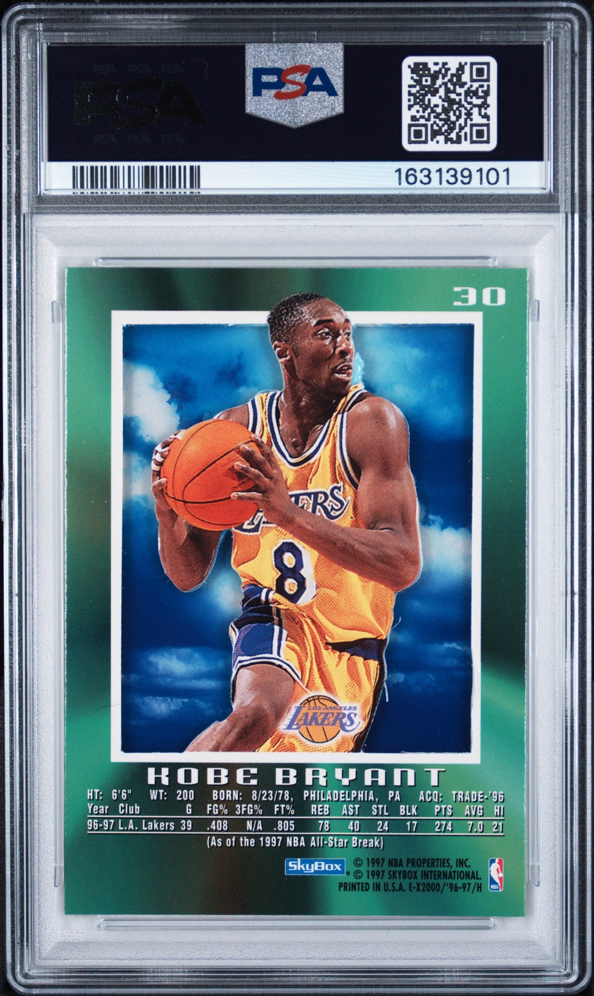 Kobe Bryant 1996-97 Skybox E-X2000 Rookie RC Los Angeles Lakers #30 PSA 6