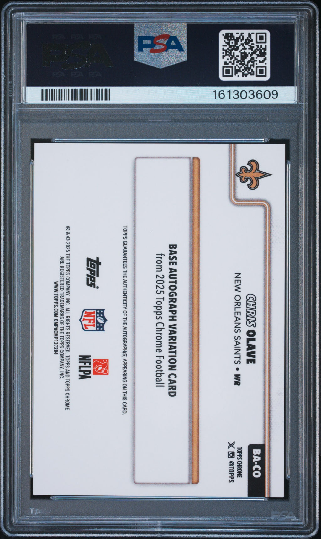 Chris Olave 2025 Topps Chrome Auto Autograph Teal New Orleans Saints /299 PSA 10