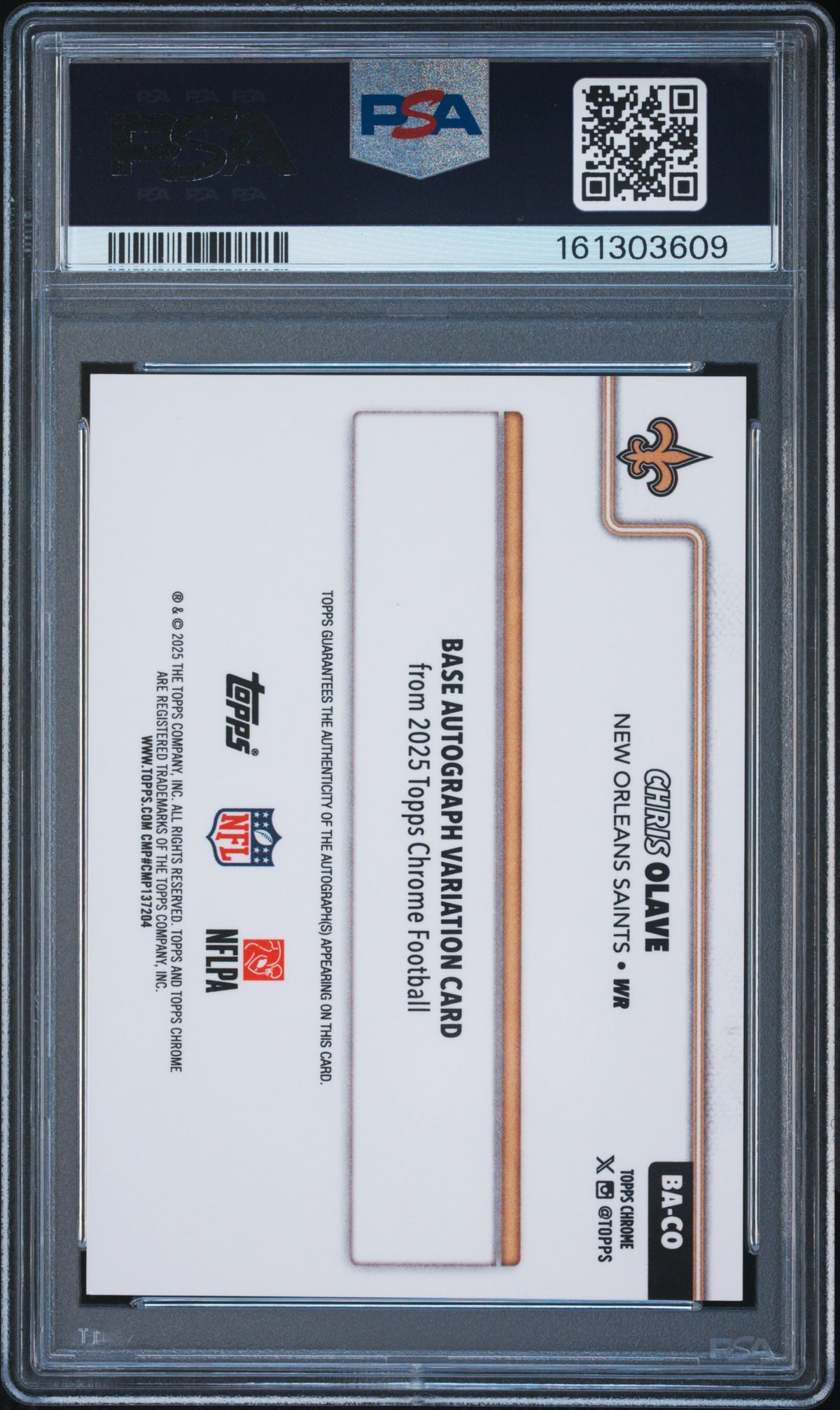 Chris Olave 2025 Topps Chrome Auto Autograph Teal New Orleans Saints /299 PSA 10