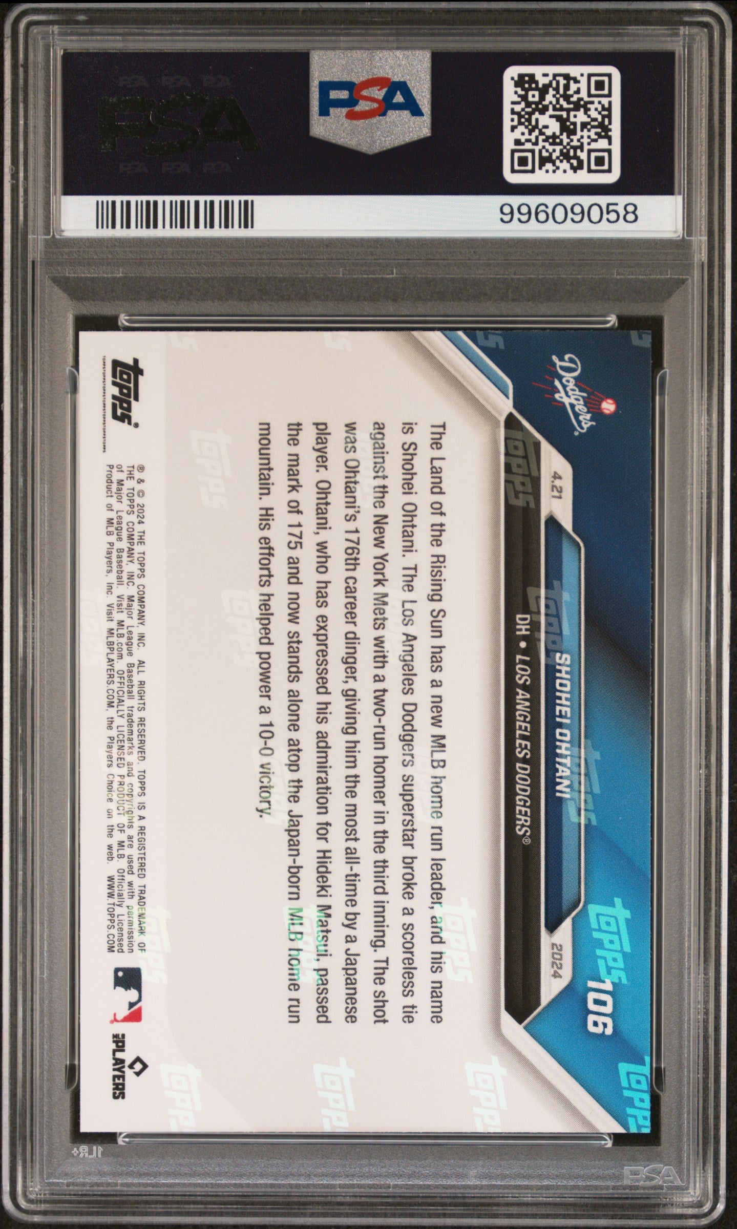 Shohei Ohtani 2024 Topps Now All-Time Japanese Leader #106 LA Dodgers PSA 10