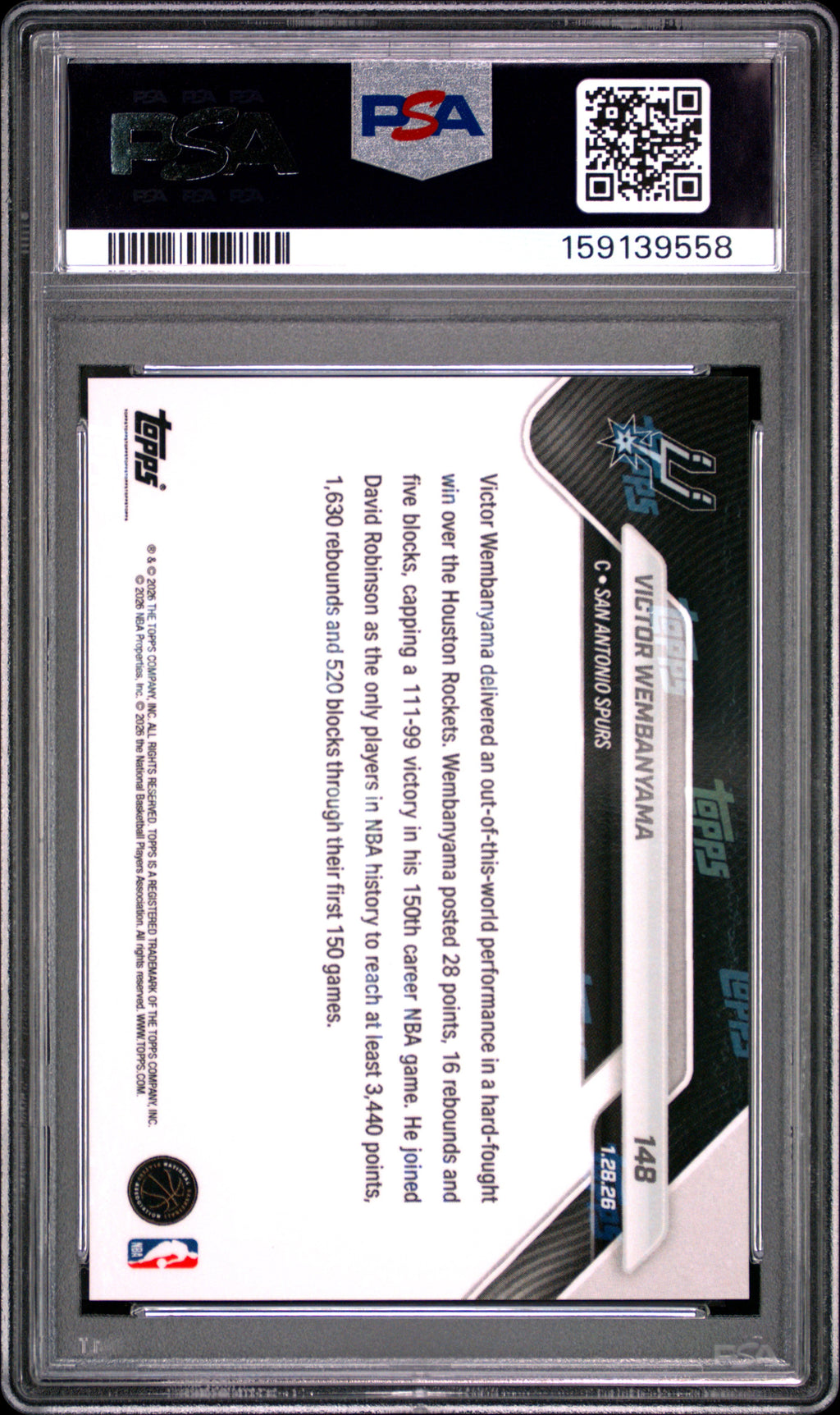 Victor Wembanyama 2025 Topps Now San Antonio Spurs #148 PSA 10